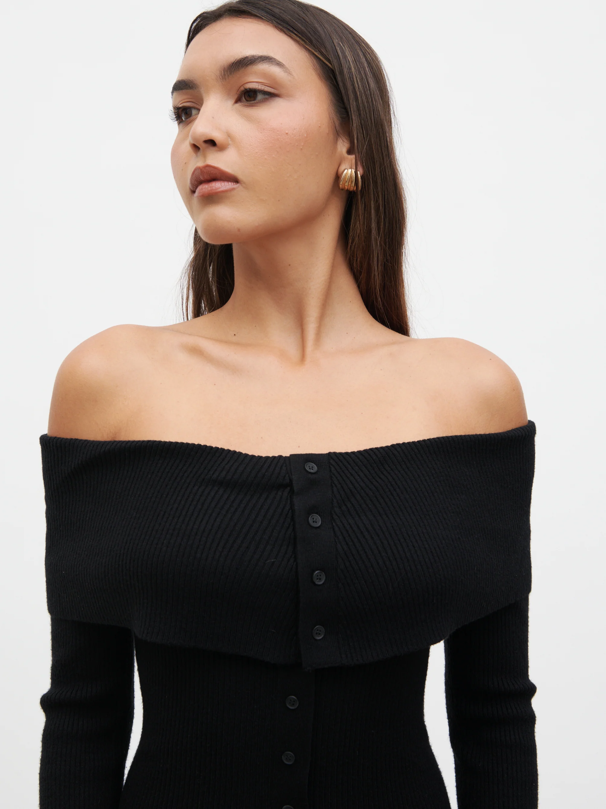 Elora Bardot Knit Maxi Dress - Black - Image 2