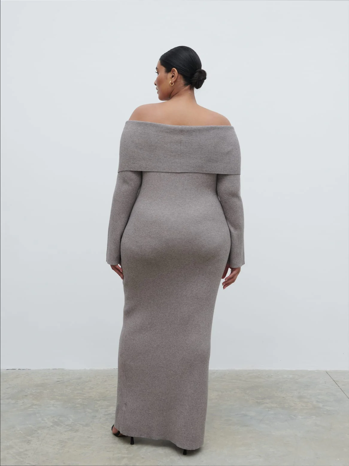 Elora Bardot Knit Maxi Dress Curve - Mink - Image 3