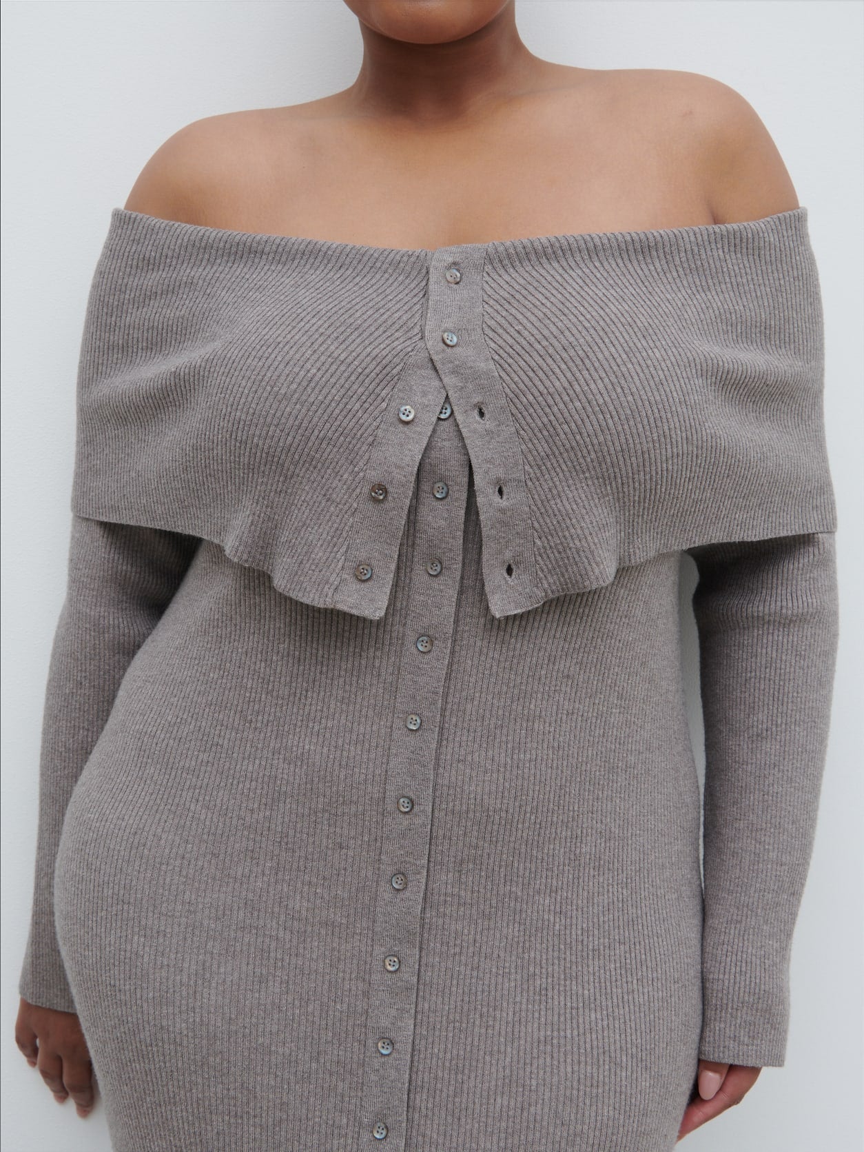 Elora Bardot Knit Maxi Dress Curve - Mink - Image 4