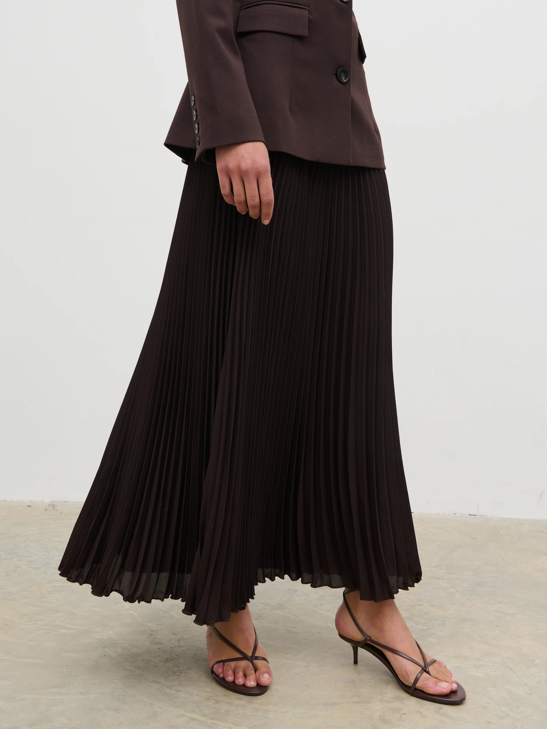 Elsa Pleated Midaxi Skirt - Brown - Image 2