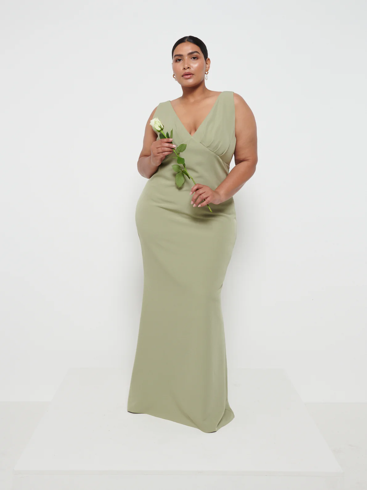 Esmee Crepe Maxi Bridesmaid Dress Curve - Olive