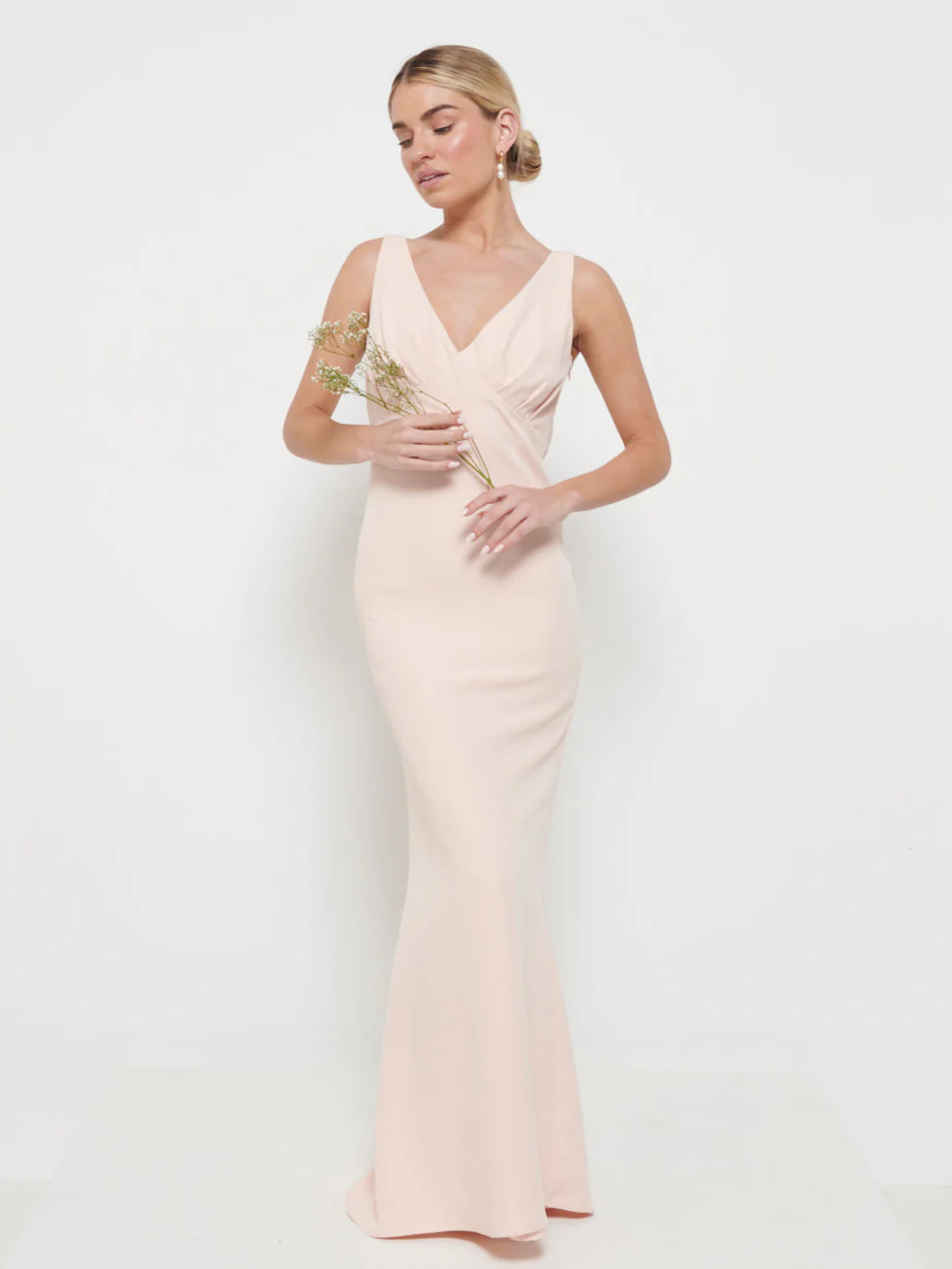 Esmee Crepe Maxi Bridesmaid Dress - Blush