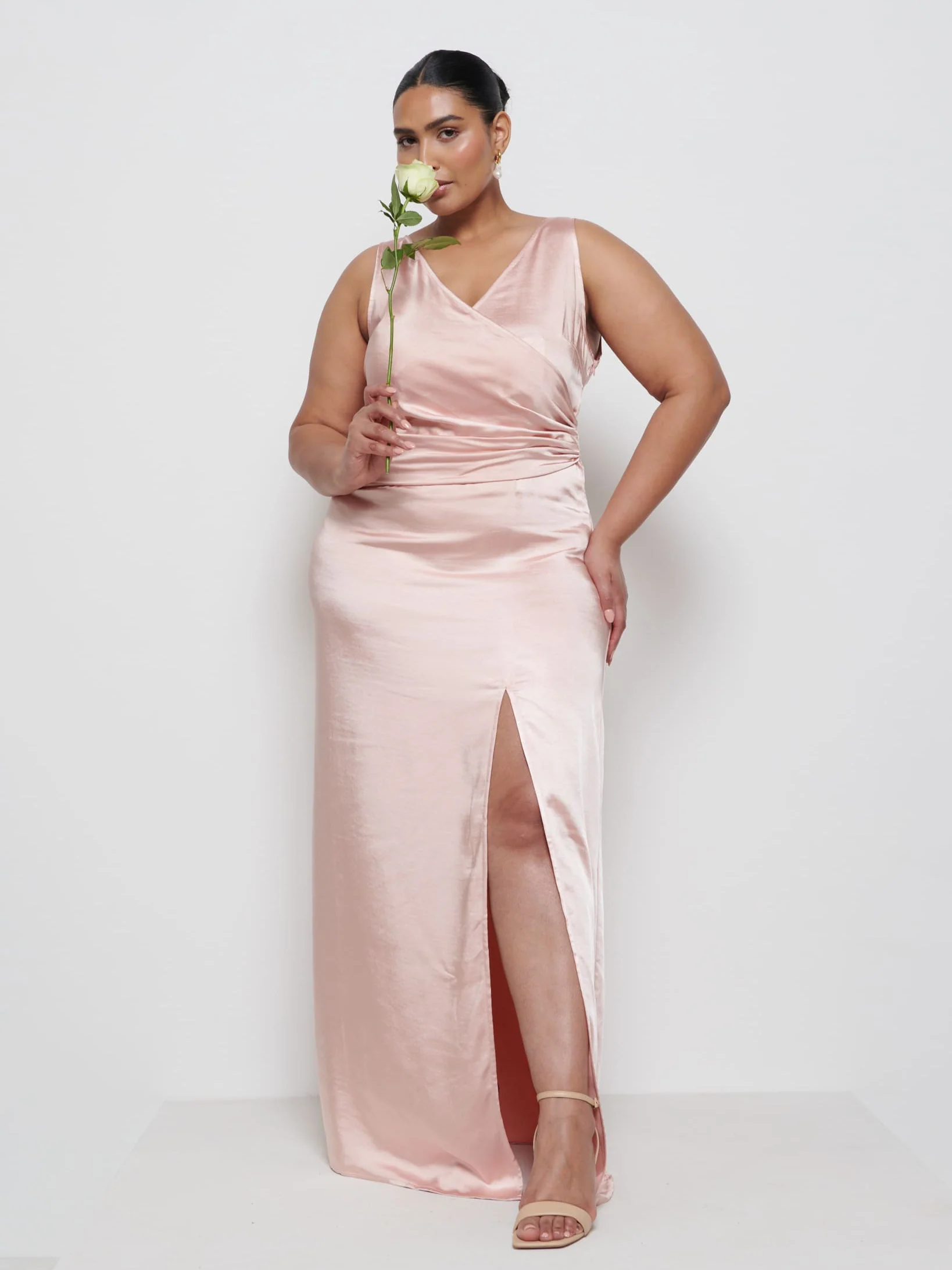 Esmee Wrap Maxi Bridesmaid Dress Curve - Blush