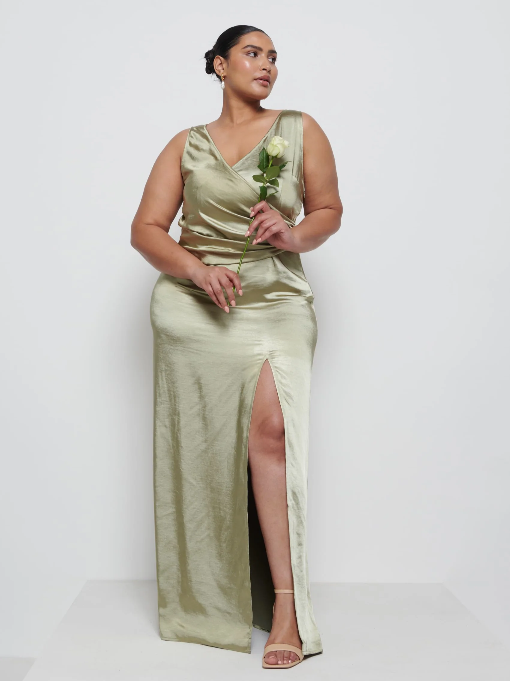 Esmee Wrap Maxi Bridesmaid Dress Curve - Olive