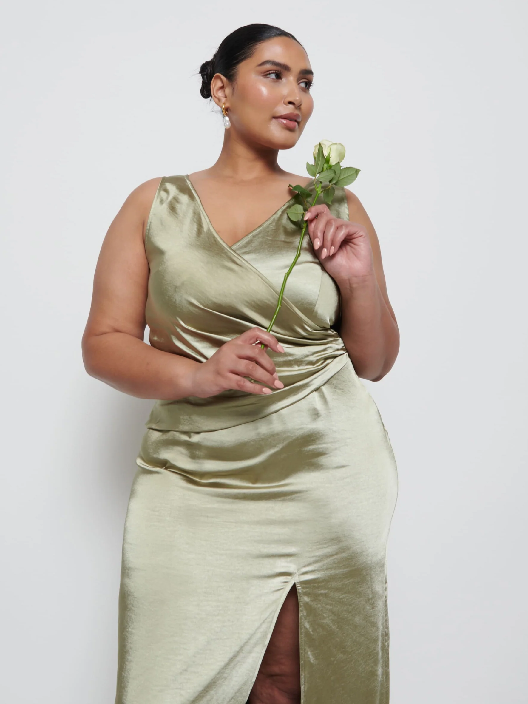 Esmee Wrap Maxi Bridesmaid Dress Curve - Olive - Image 2