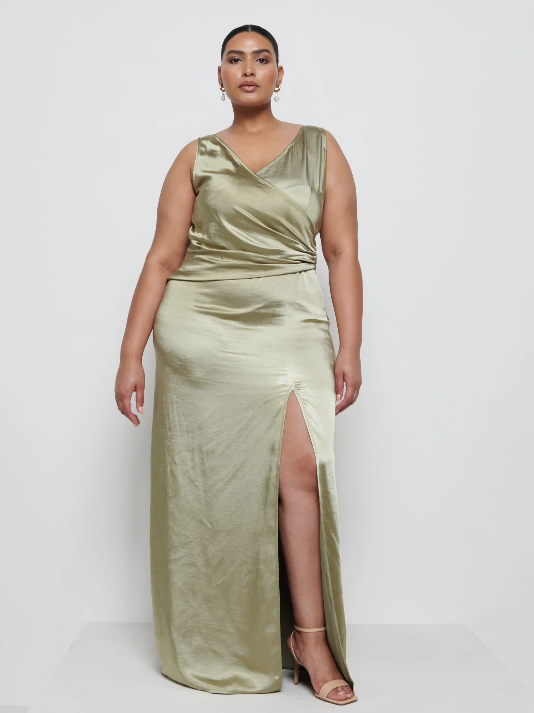 Esmee Wrap Maxi Bridesmaid Dress Curve - Olive - Image 4
