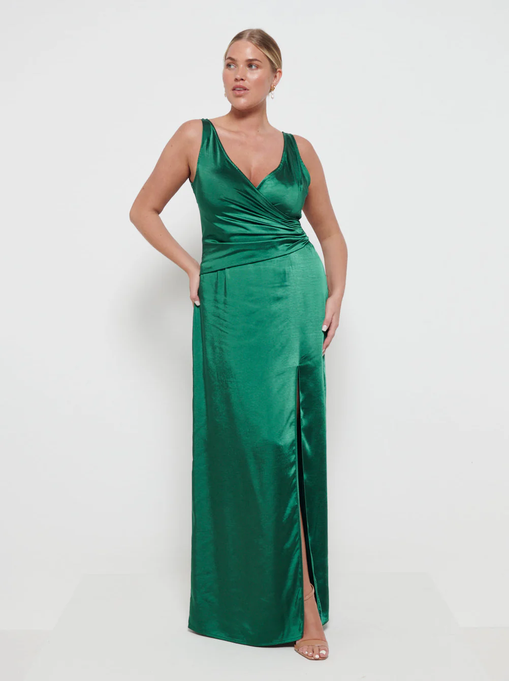 Esmee Wrap Maxi Bridesmaid Dress - Matte Emerald