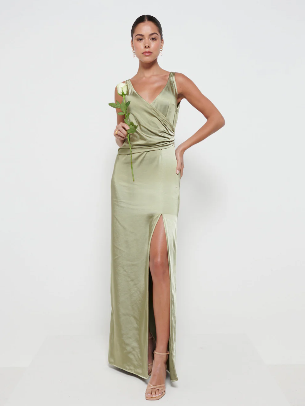 Esmee Wrap Maxi Bridesmaid Dress - Matte Olive