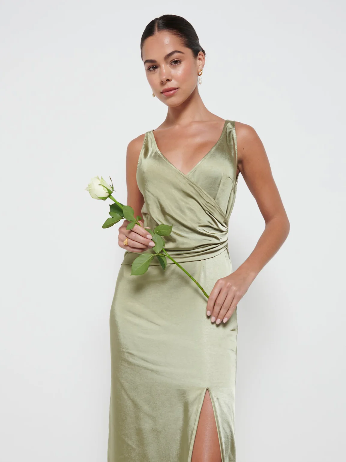 Esmee Wrap Maxi Bridesmaid Dress - Matte Olive - Image 2