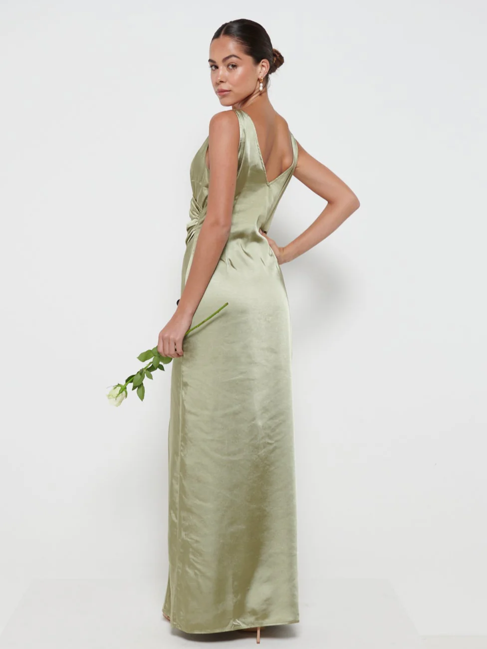 Esmee Wrap Maxi Bridesmaid Dress - Matte Olive - Image 3
