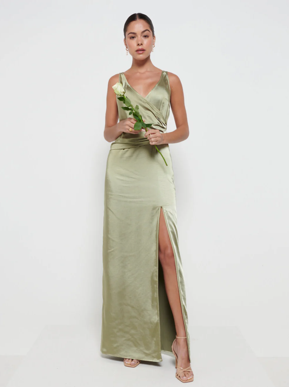 Esmee Wrap Maxi Bridesmaid Dress - Matte Olive - Image 4