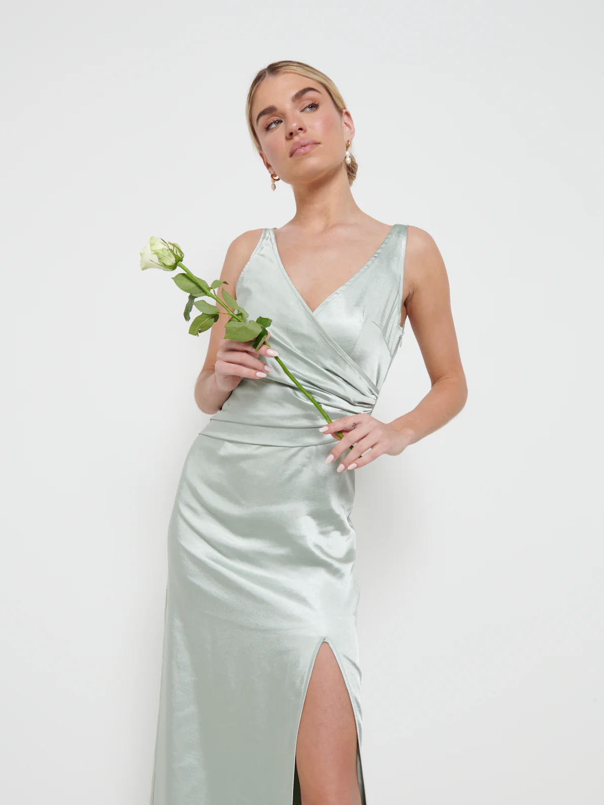 Esmee Wrap Maxi Bridesmaid Dress - Matte Sage - Image 2