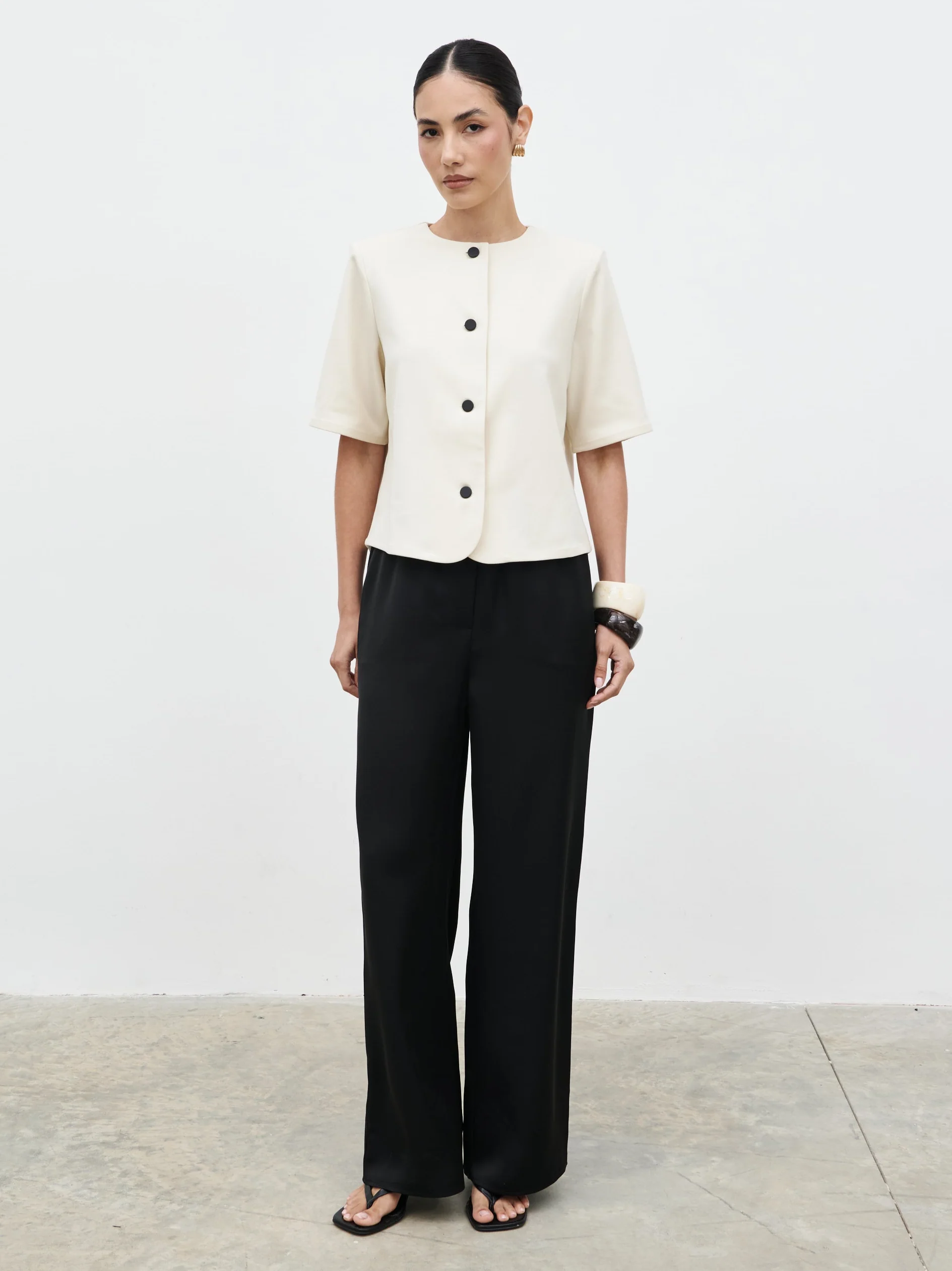 Essie Short Sleeve Button Down Top - Stone