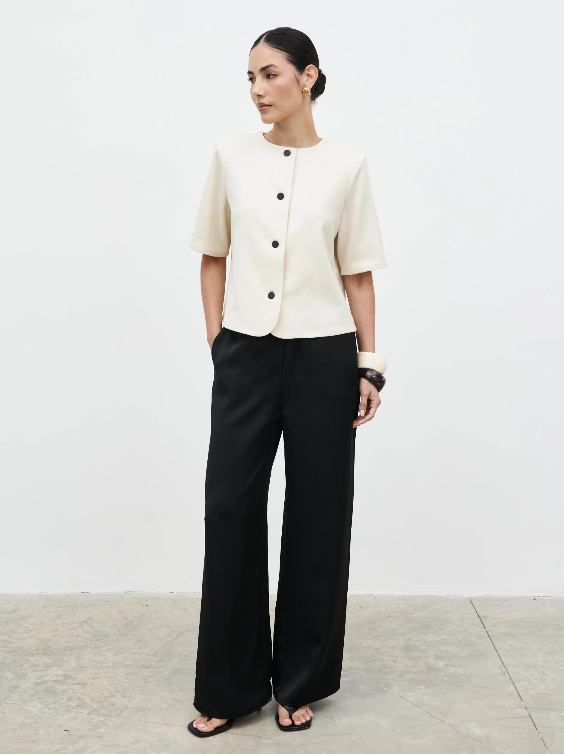 Essie Short Sleeve Button Down Top - Stone - Image 3
