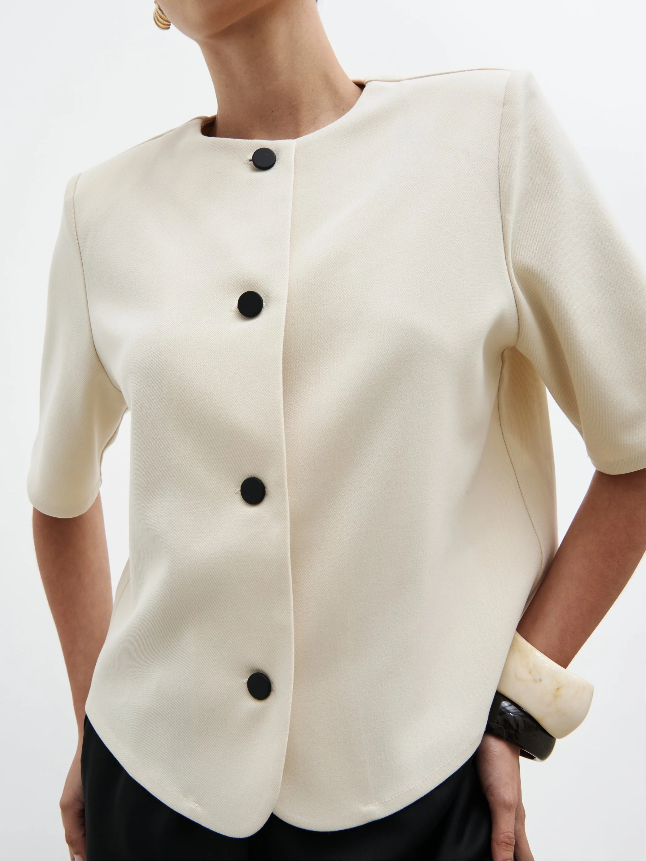 Essie Short Sleeve Button Down Top - Stone - Image 4