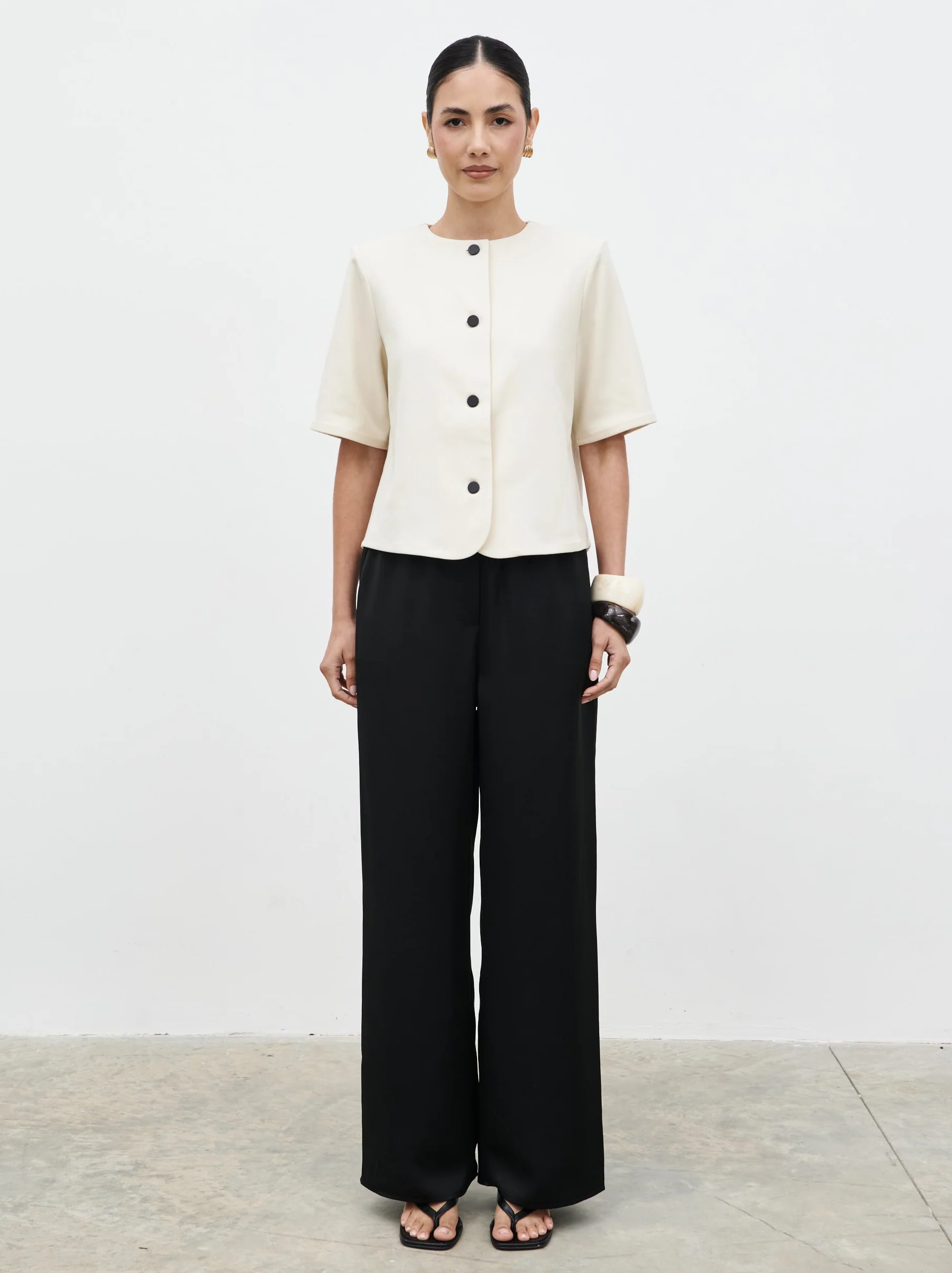Essie Short Sleeve Button Down Top - Stone - Image 6