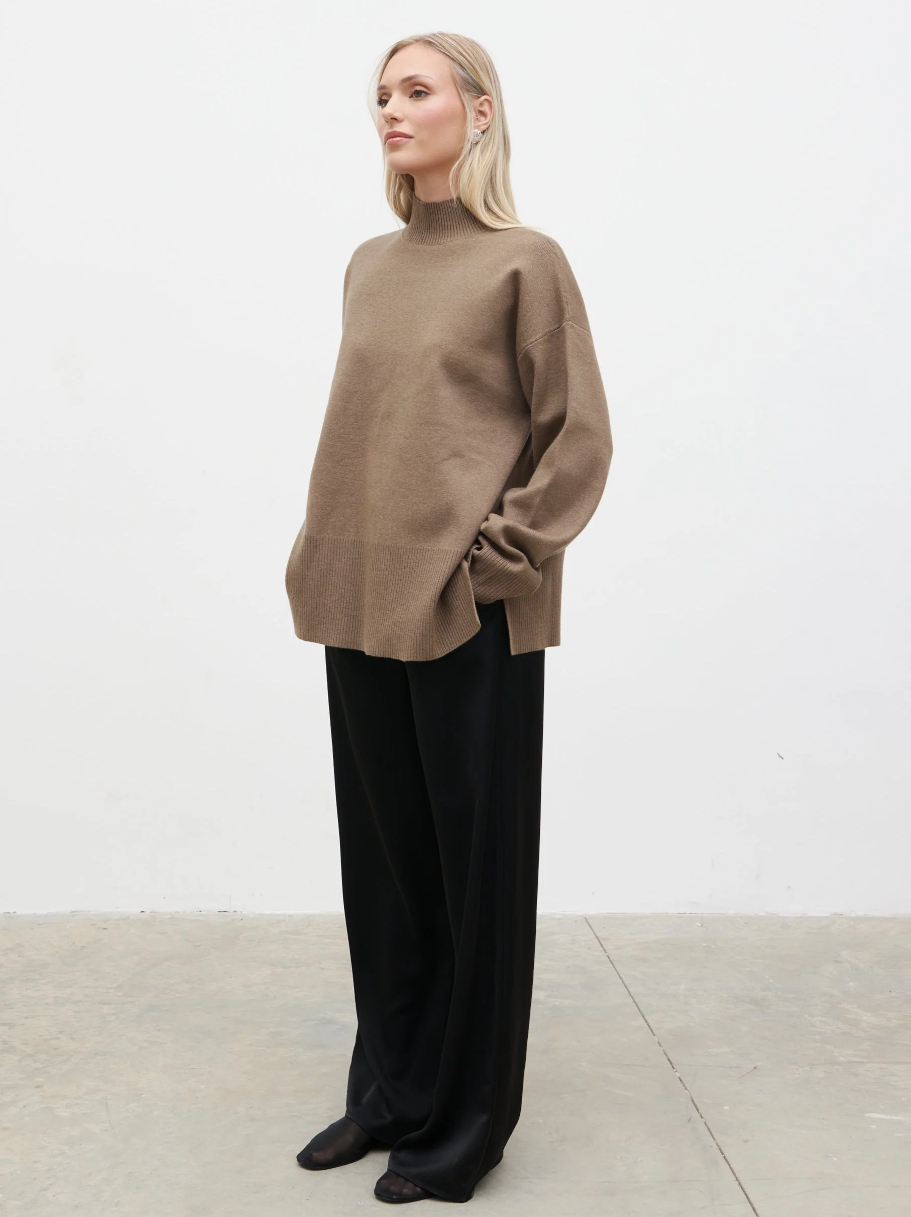 Estella High Neck Knit Jumper - Mushroom - Image 2