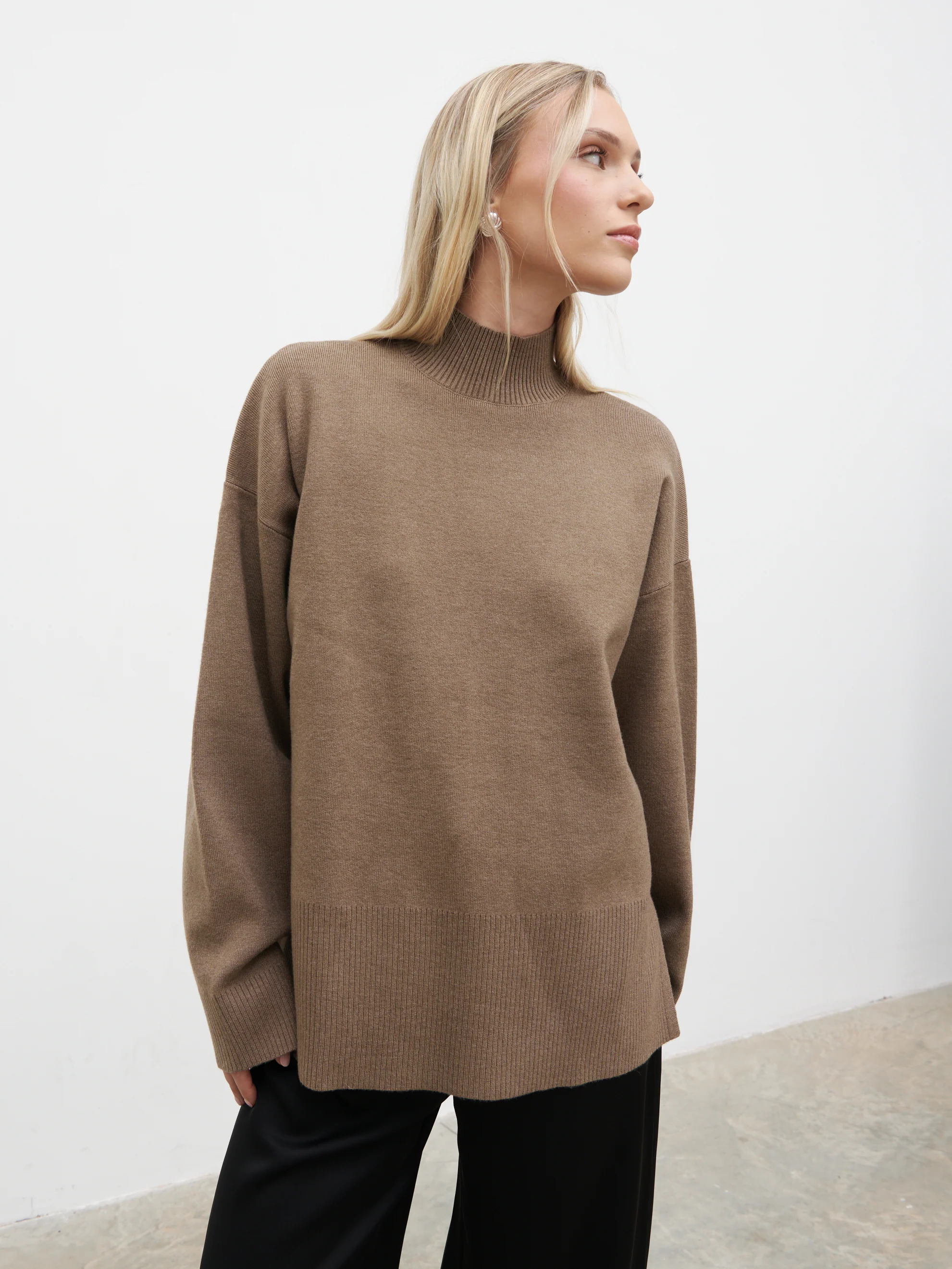 Estella High Neck Knit Jumper - Mushroom - Image 3