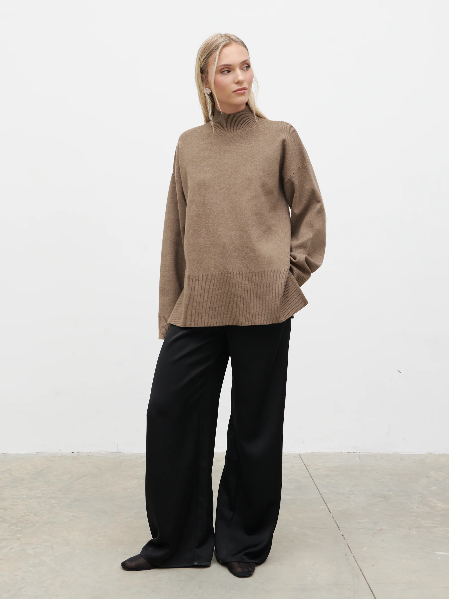 Estella High Neck Knit Jumper - Mushroom - Image 5