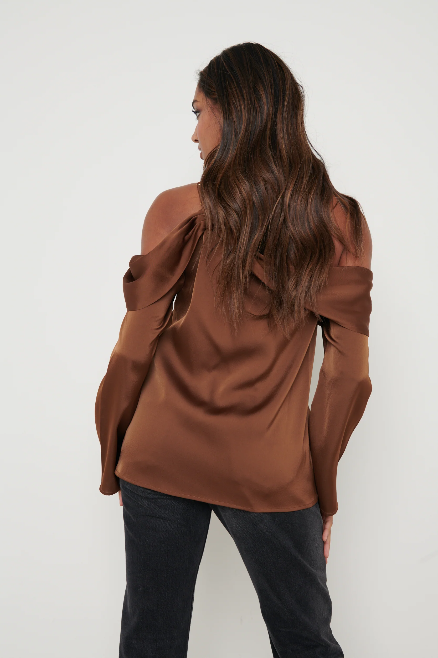 Estelle One Shoulder Drape Blouse - Brown - Image 6