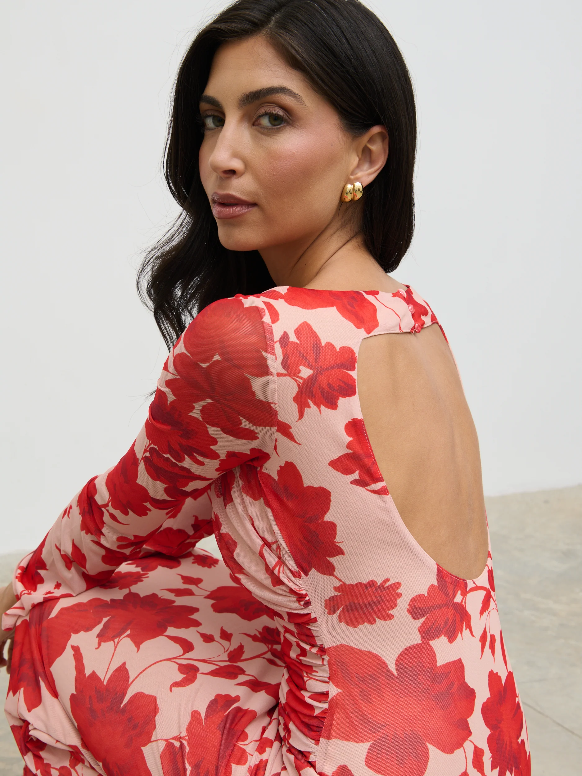 Ethel Long Sleeve Jersey Midaxi Dress - Red Floral - Image 2