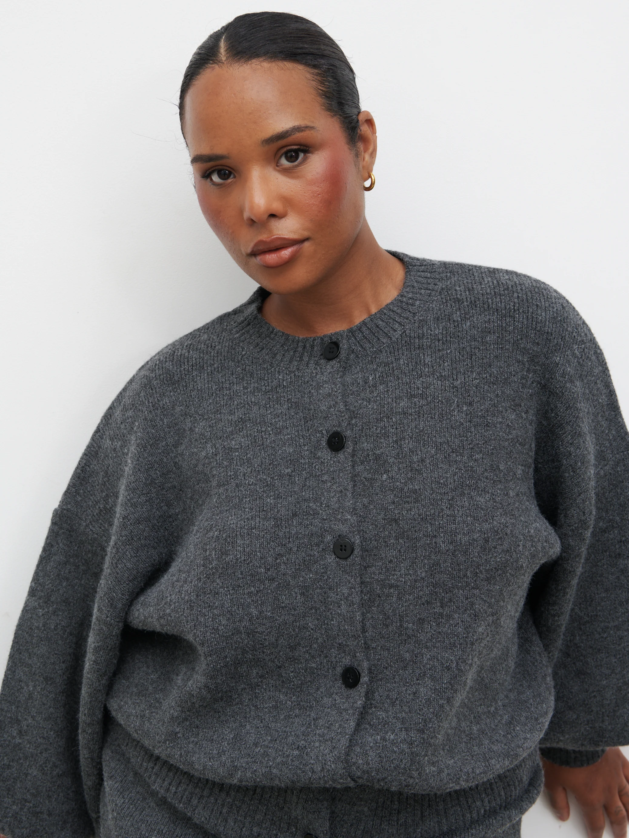 Etta Knit Bomber Curve - Charcoal