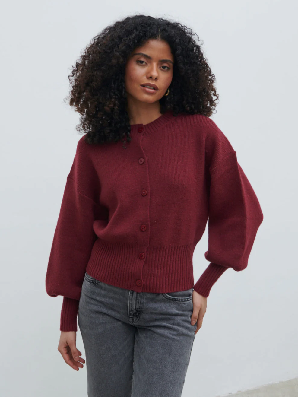 Etta Knit Bomber Jacket - Burgundy - Image 2