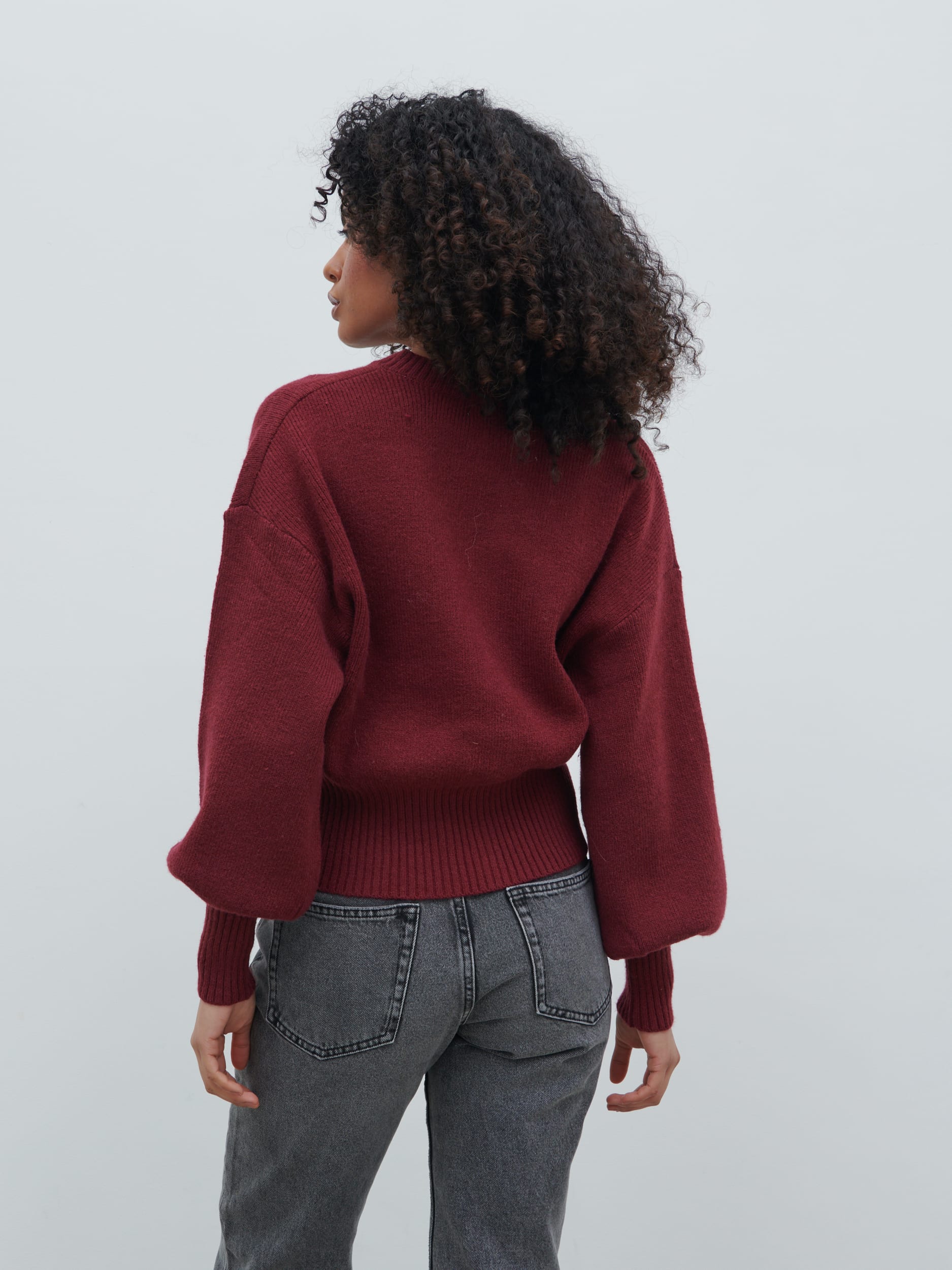 Etta Knit Bomber Jacket - Burgundy - Image 3