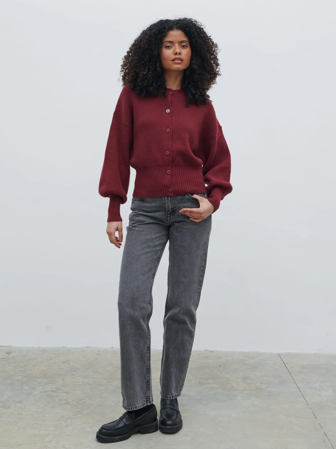 Etta Knit Bomber Jacket - Burgundy - Image 4