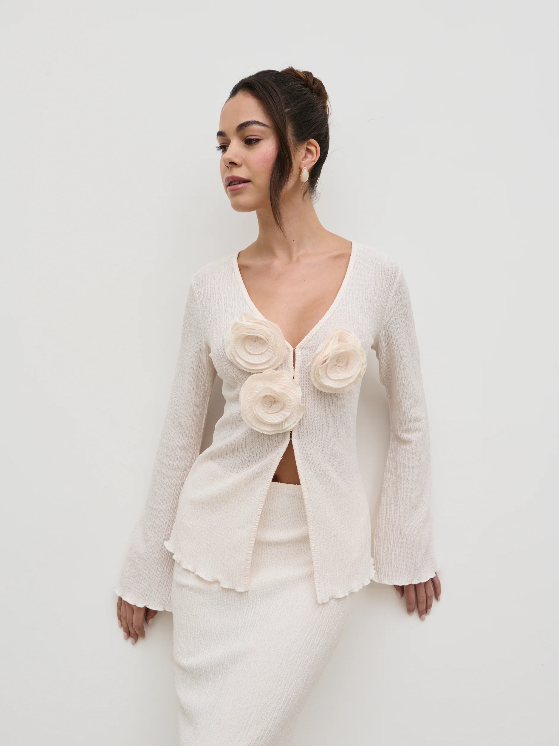 Evalina Crinkle Corsage Detail Top - Cream