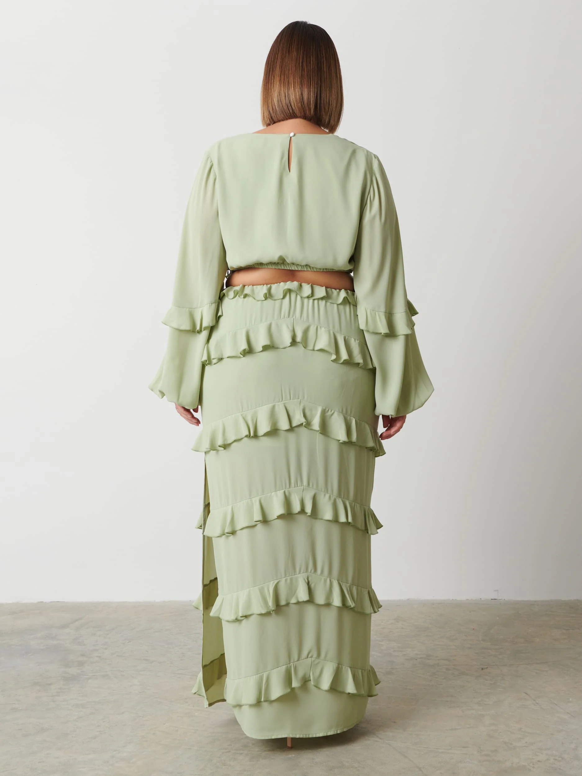 Evie Ruffle Maxi Dress Curve - Sage - Image 5