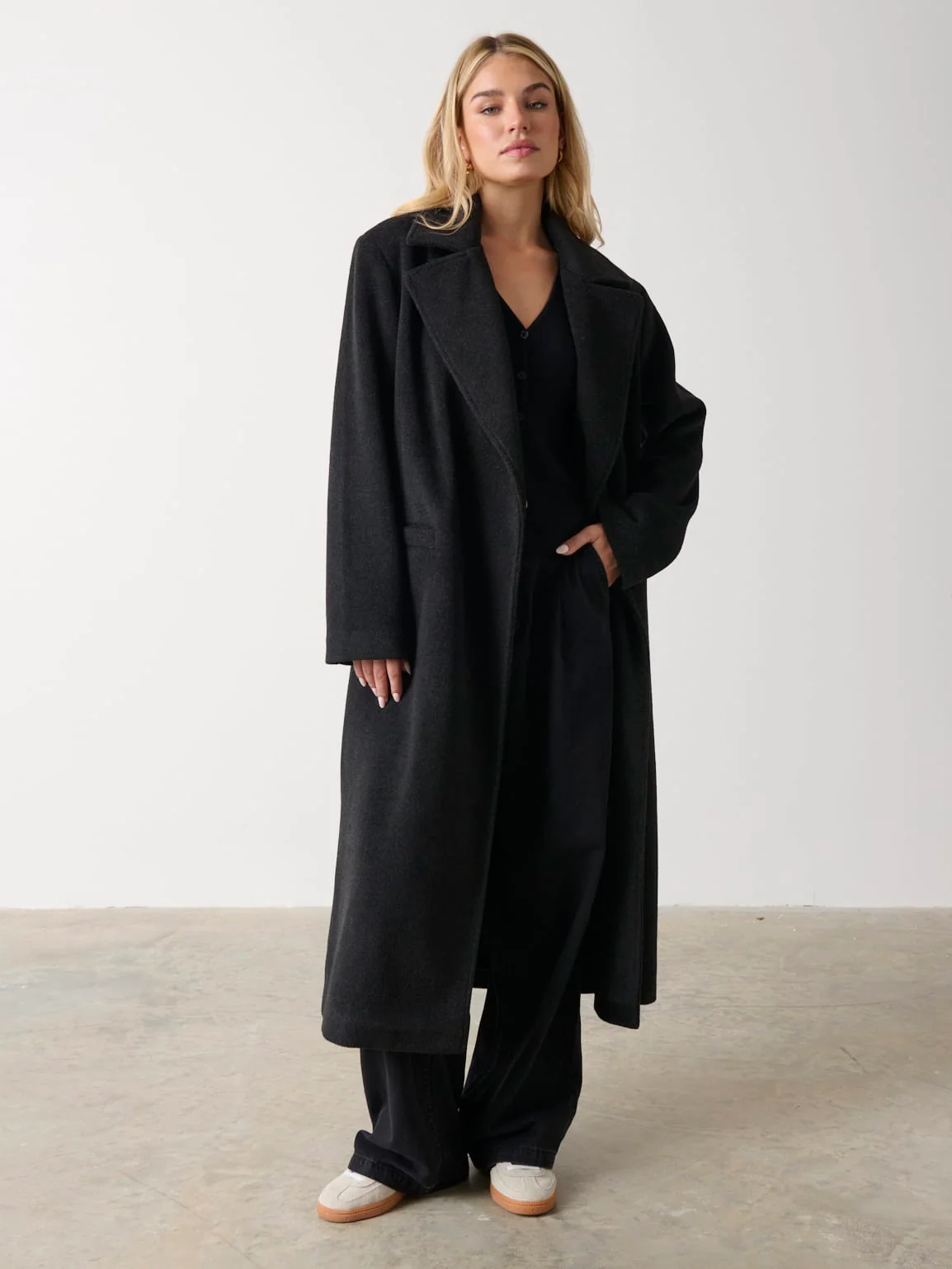 Ezra Boxy Collared Coat - Charcoal - Image 2