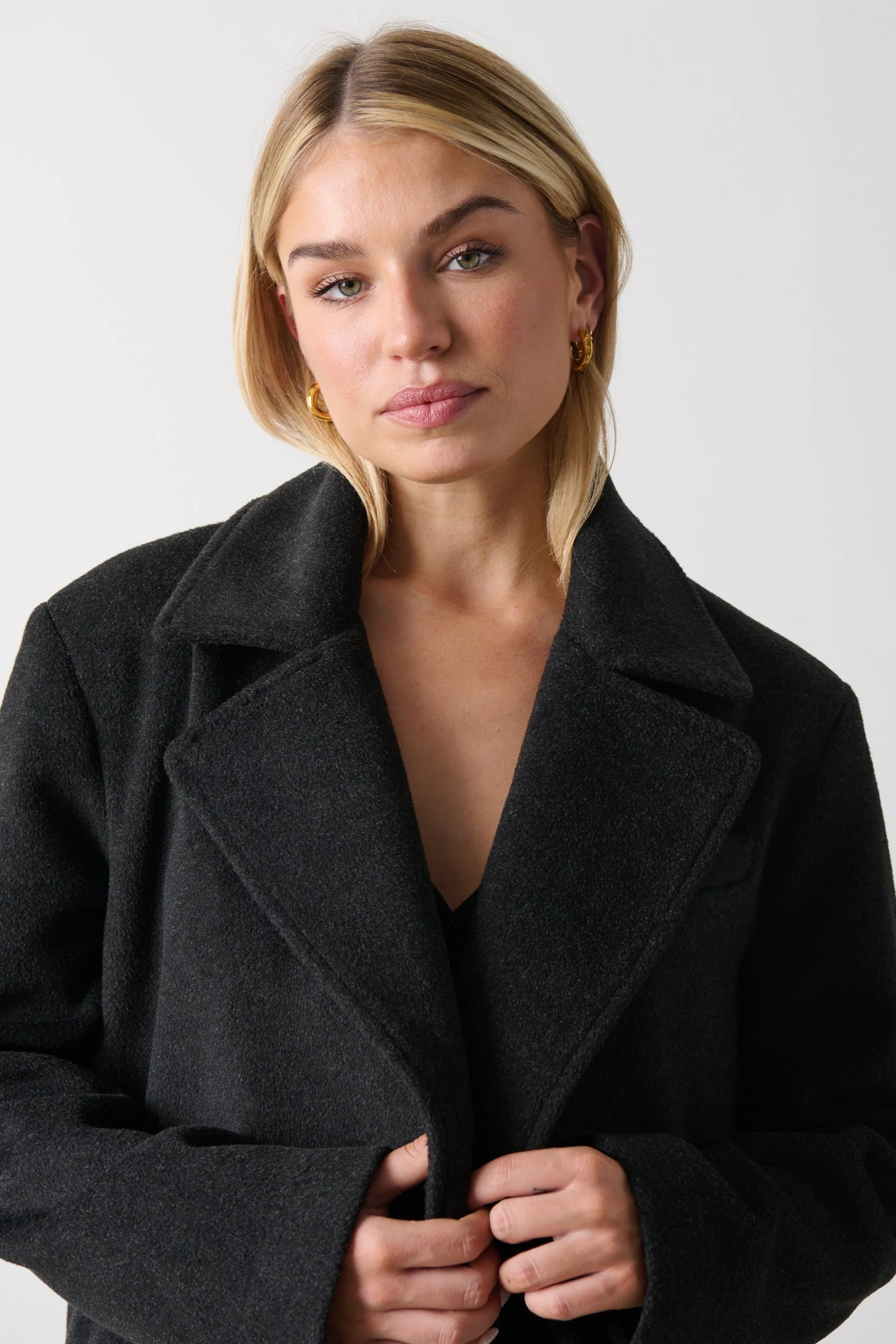 Ezra Boxy Collared Coat - Charcoal - Image 3