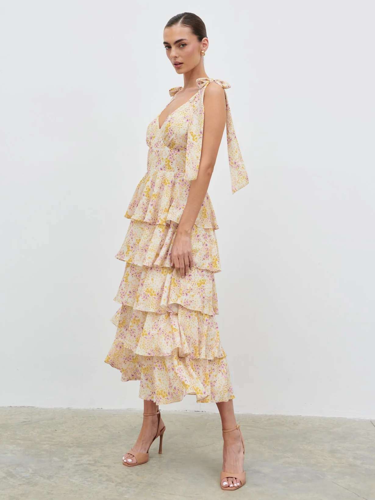 Fiore Tie Ruffle Midaxi Dress - Ditsy Floral