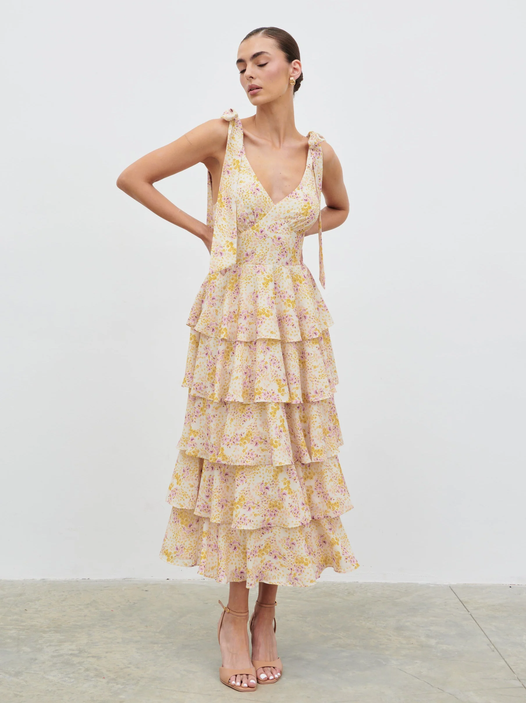 Fiore Tie Ruffle Midaxi Dress - Ditsy Floral - Image 2