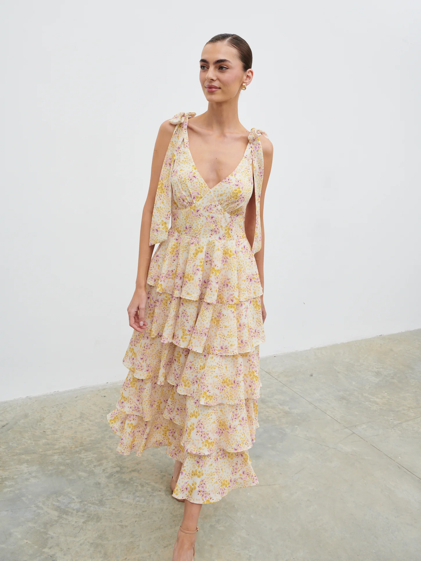 Fiore Tie Ruffle Midaxi Dress - Ditsy Floral - Image 3