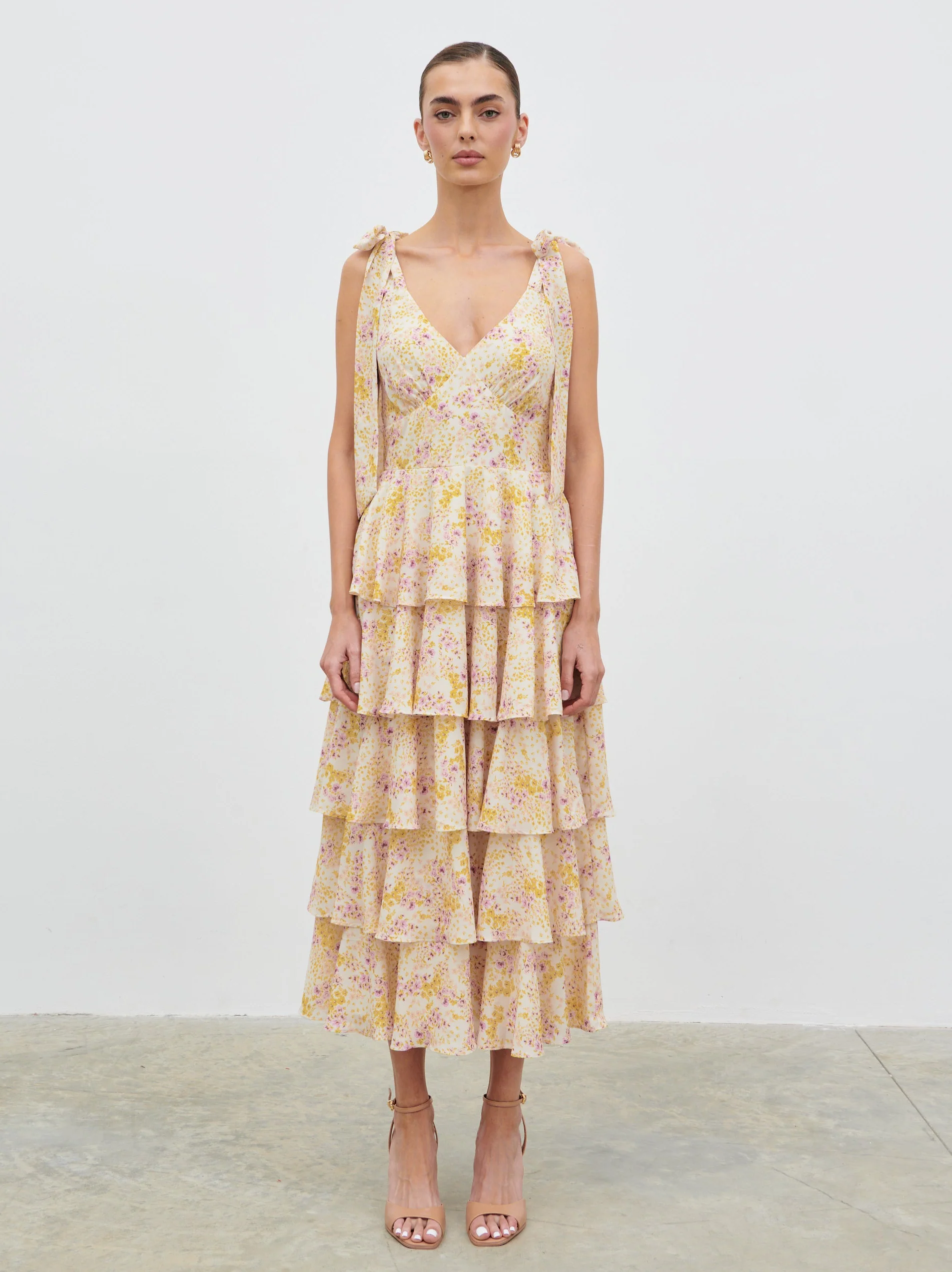 Fiore Tie Ruffle Midaxi Dress - Ditsy Floral - Image 6