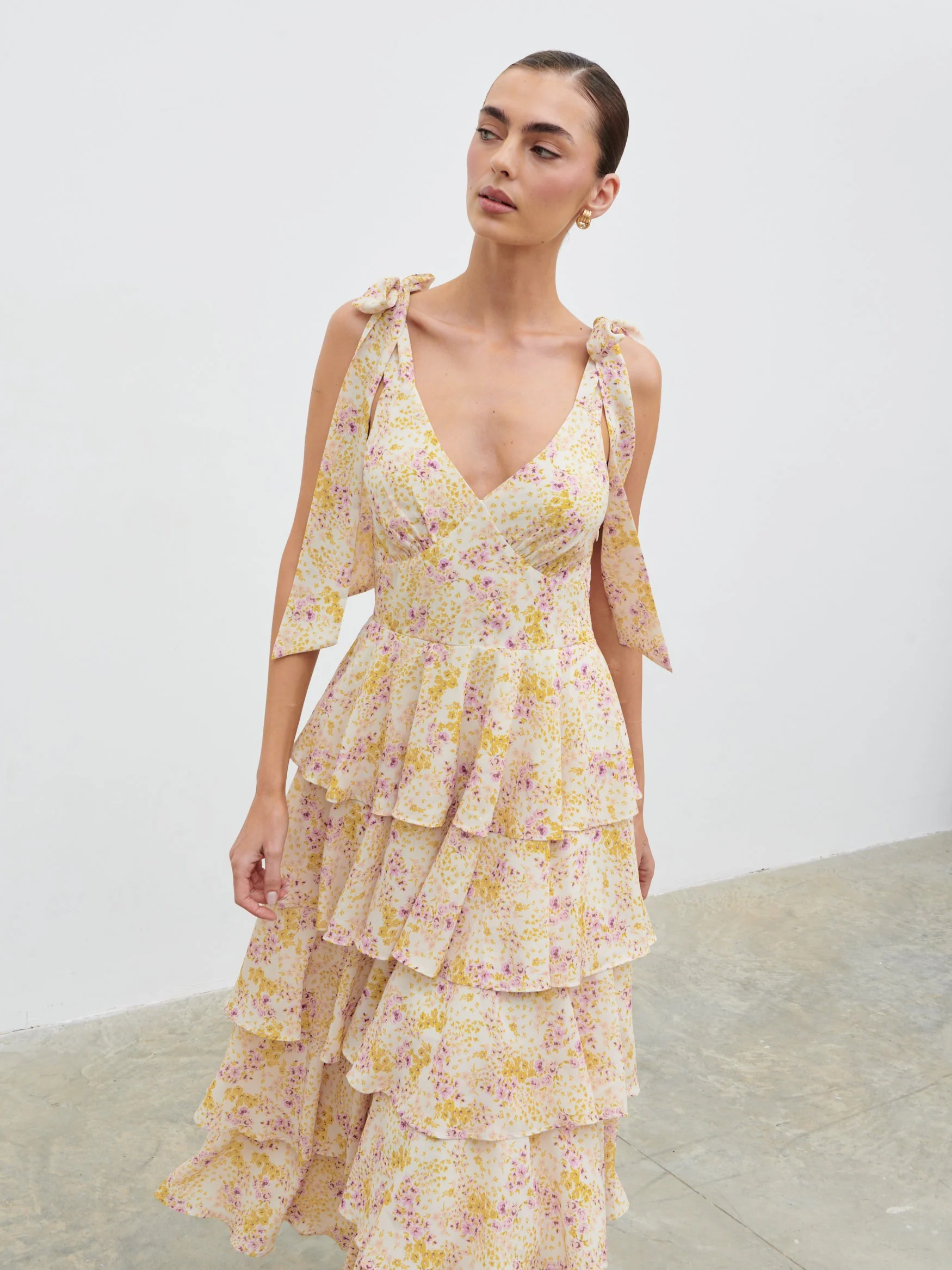 Fiore Tie Ruffle Midaxi Dress - Ditsy Floral - Image 7