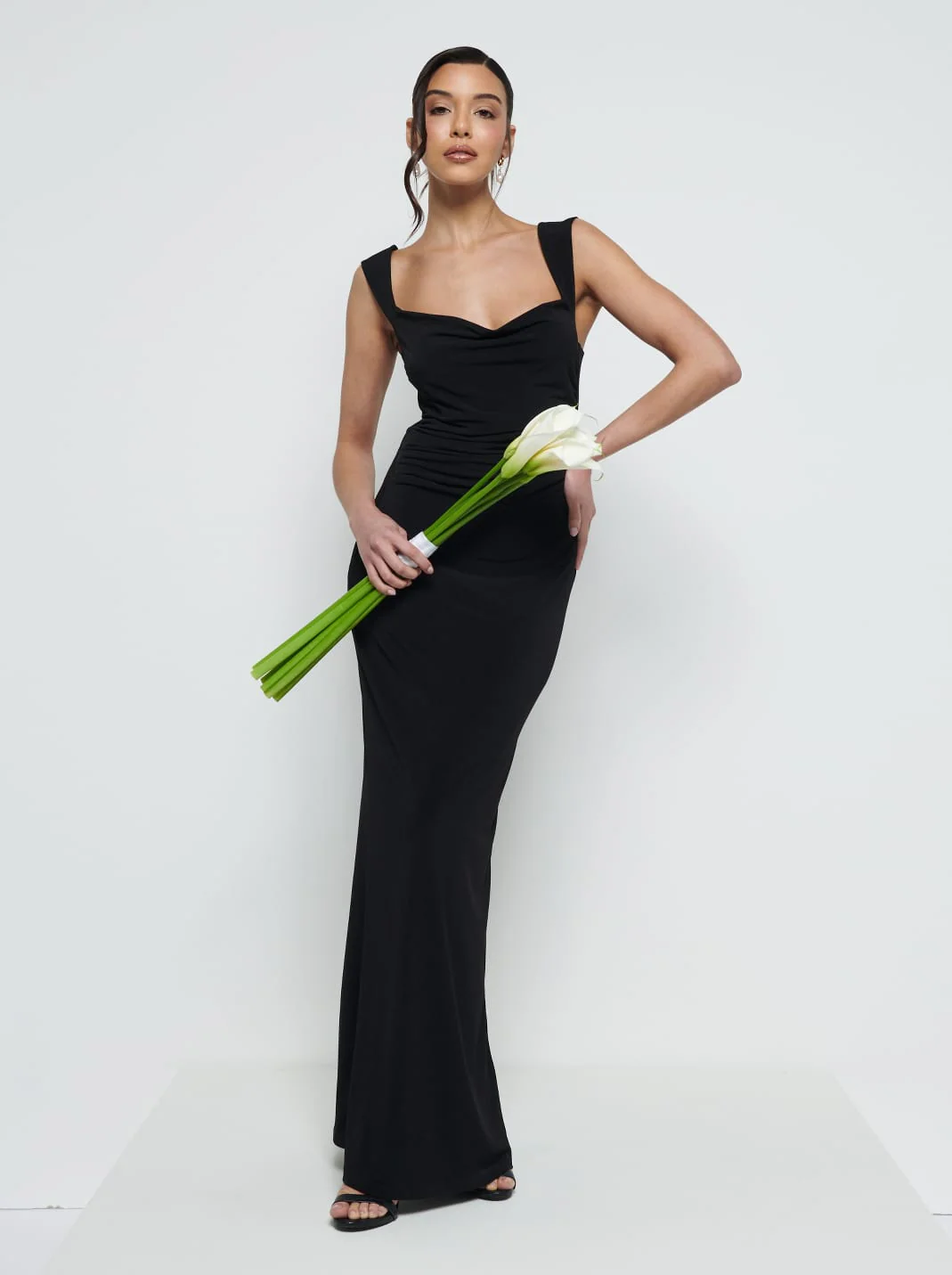 Florence Cowl Neck Jersey Maxi Bridesmaid Dress - Black