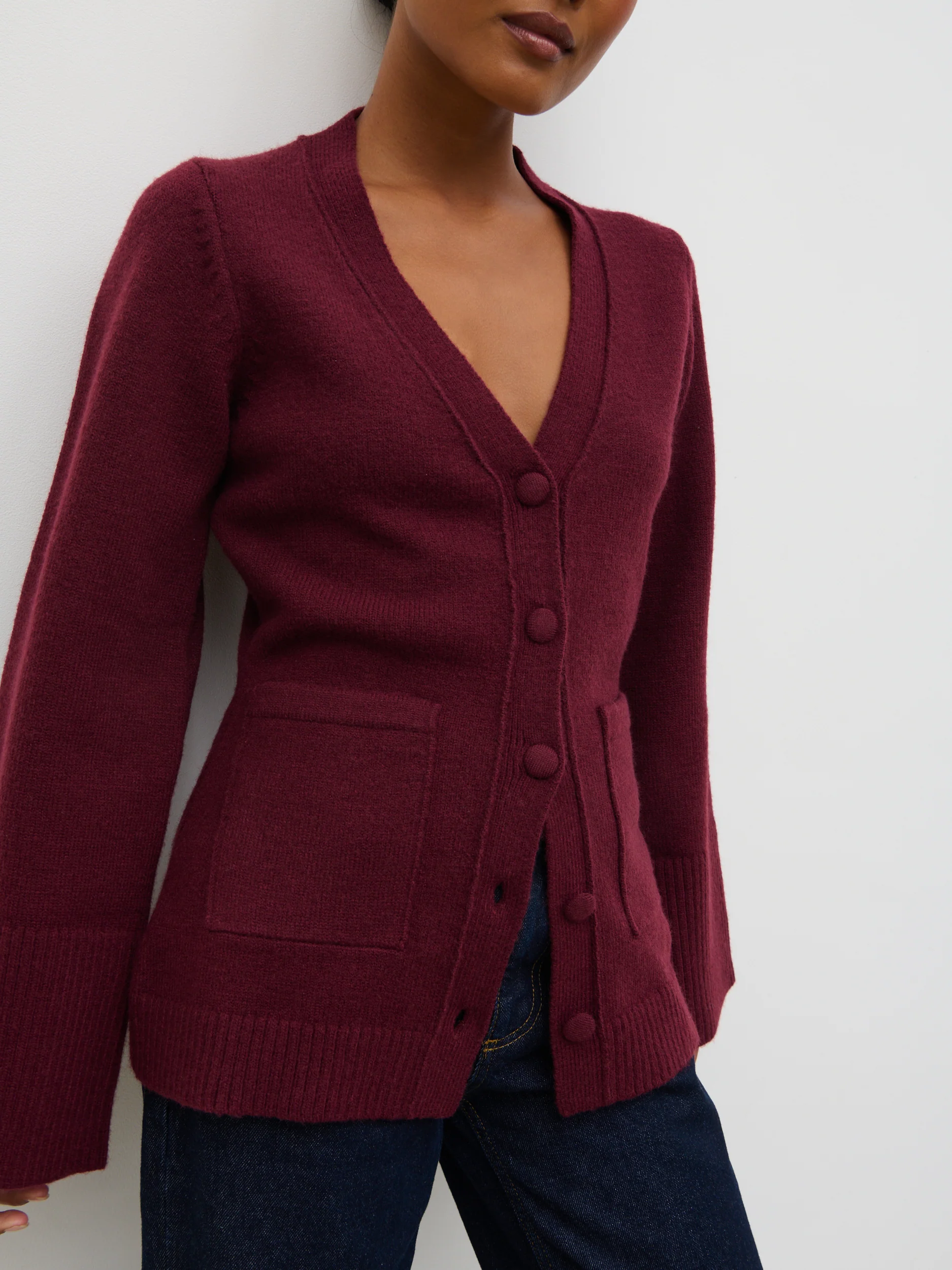Florie Knit Cardigan with Scarf - Wine - Image 5