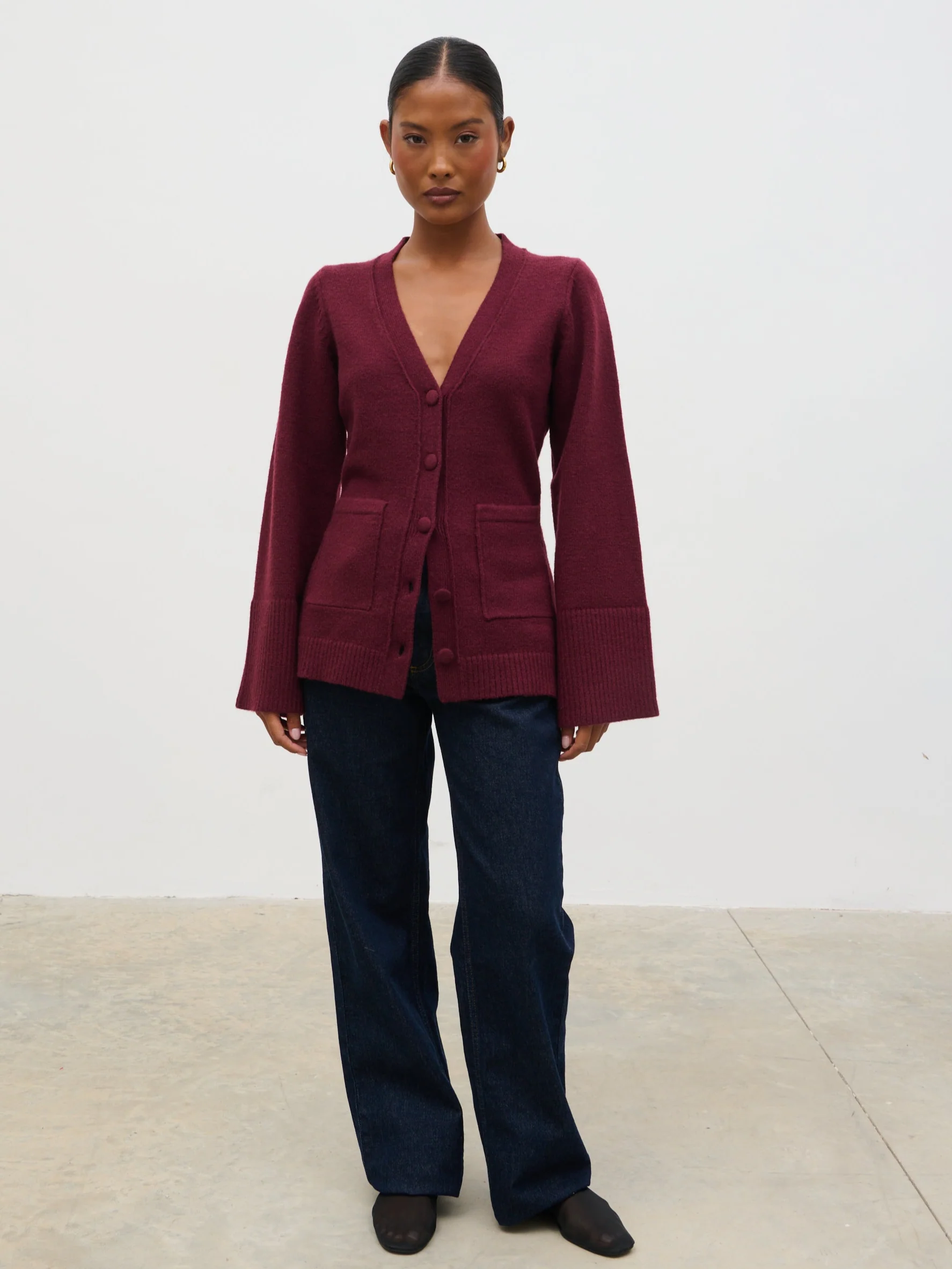 Florie Knit Cardigan with Scarf - Wine - Image 6
