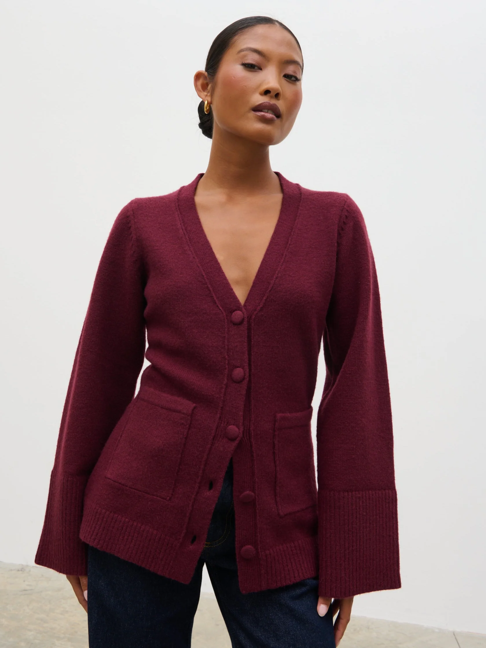 Florie Knit Cardigan with Scarf - Wine - Image 7