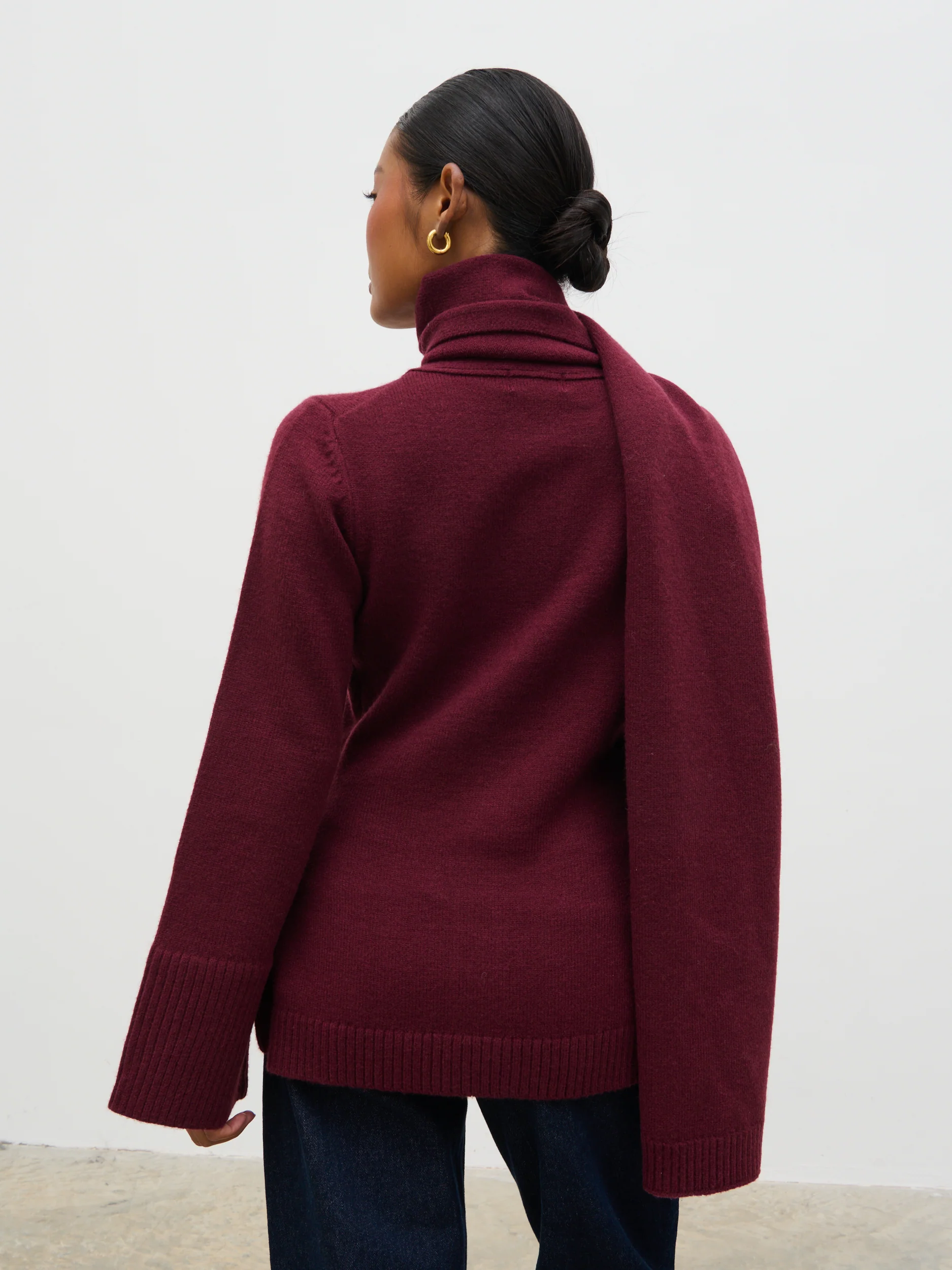 Florie Knit Cardigan with Scarf - Wine - Image 8