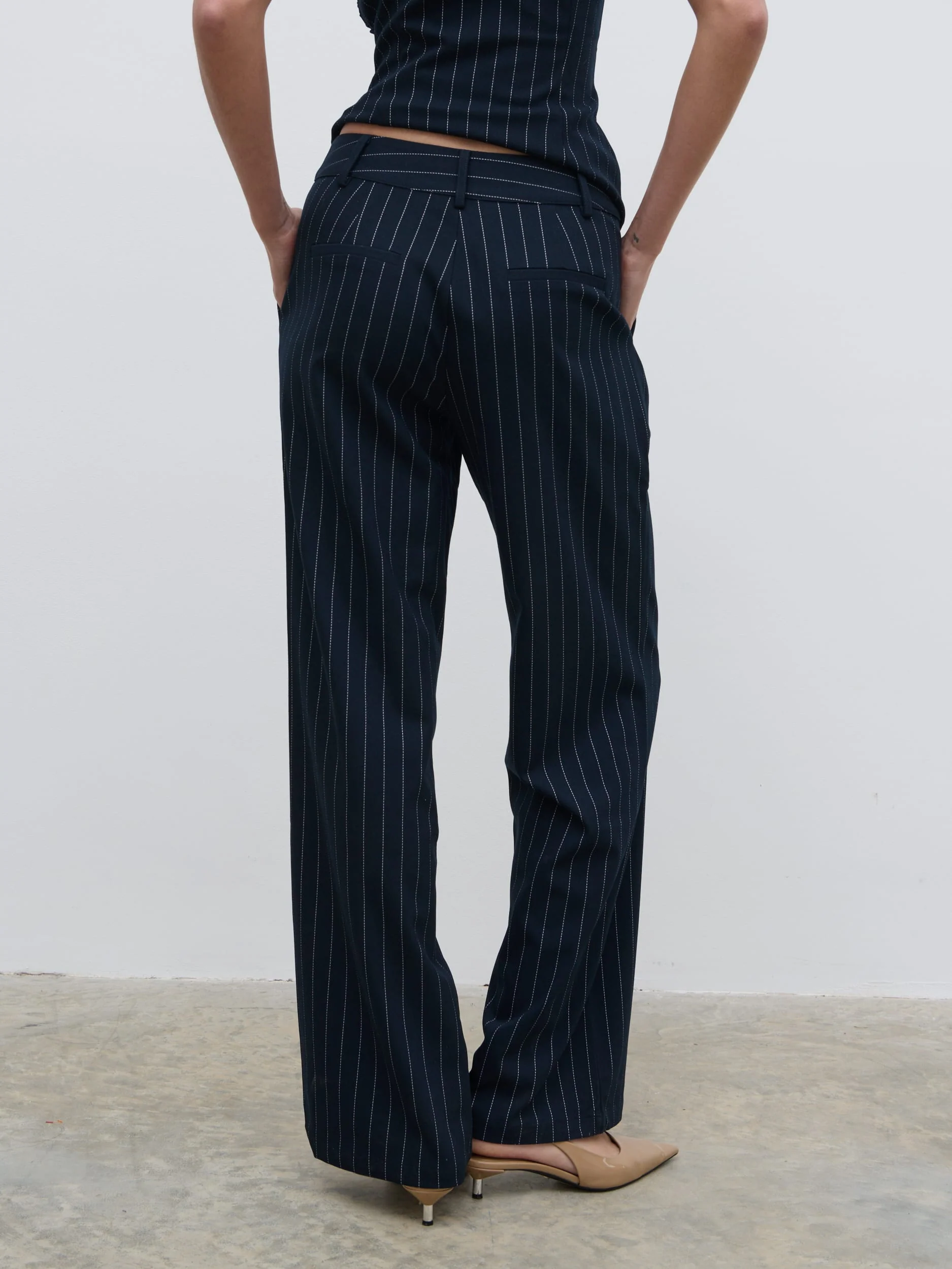 Flynn Slouchy Pinstripe Trousers - Navy - Image 4