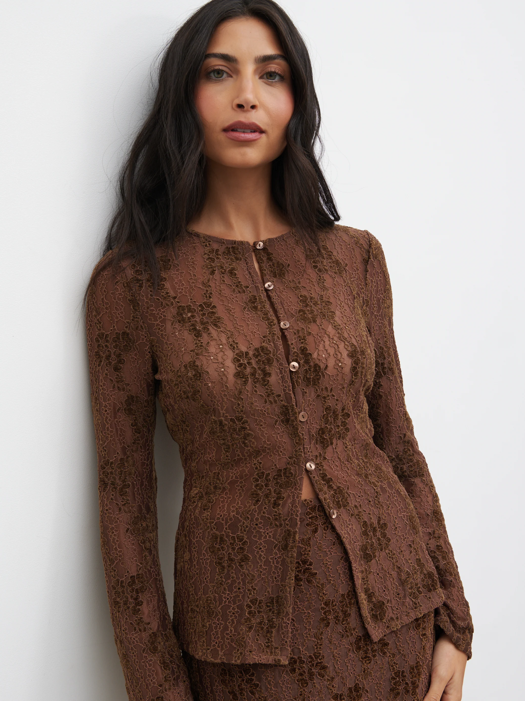 Francessca Lace Cardigan - Brown Velvet