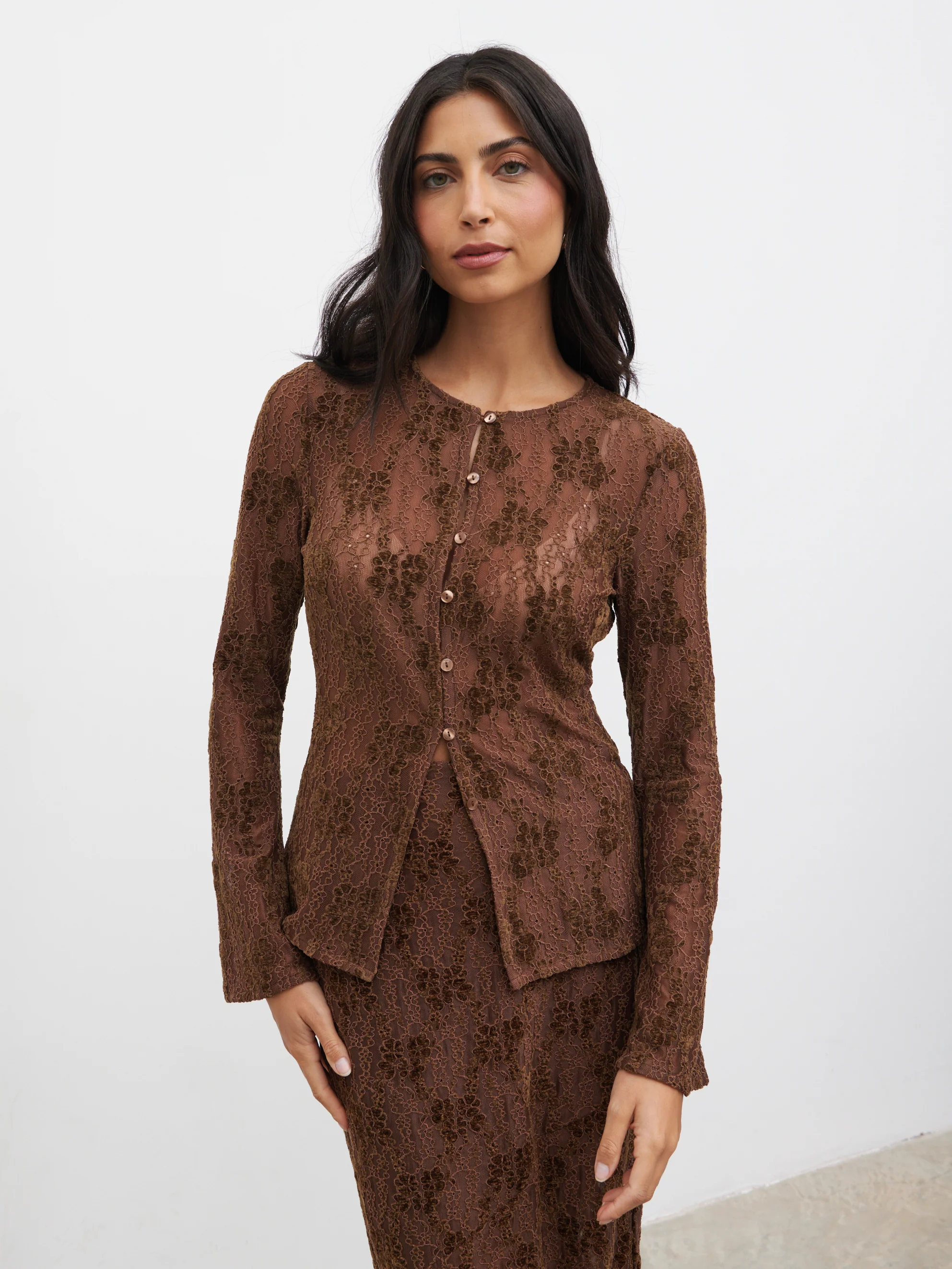 Francessca Lace Cardigan - Brown Velvet - Image 2