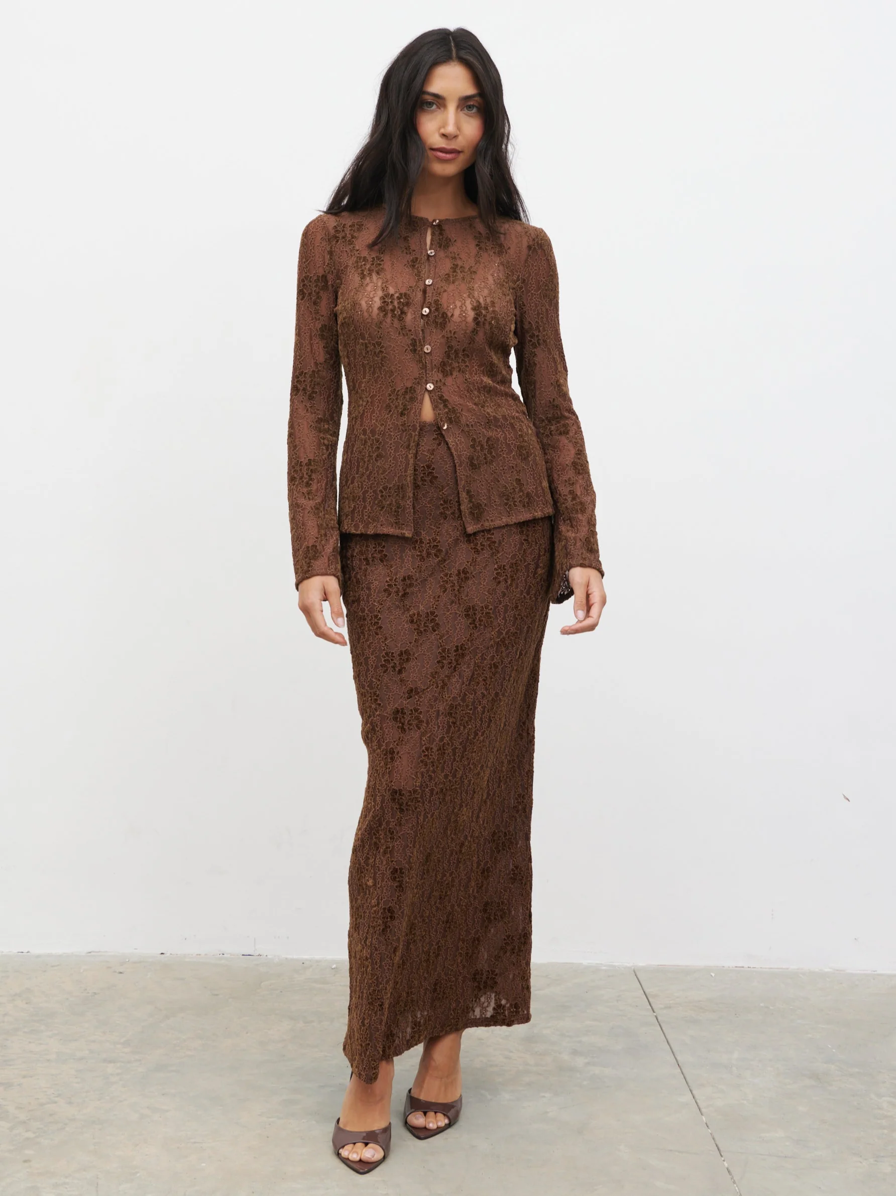 Francessca Lace Cardigan - Brown Velvet - Image 3