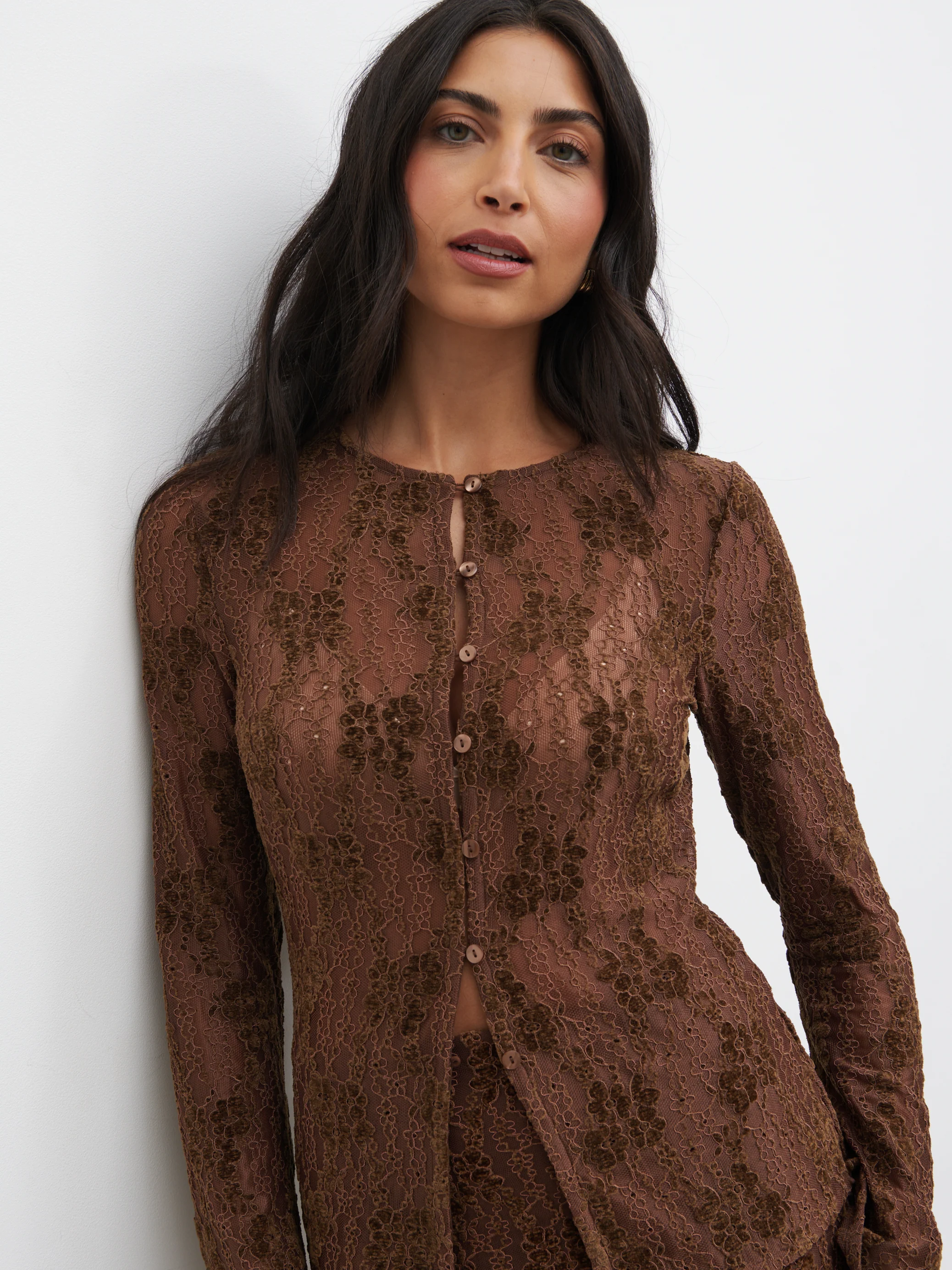 Francessca Lace Cardigan - Brown Velvet - Image 6
