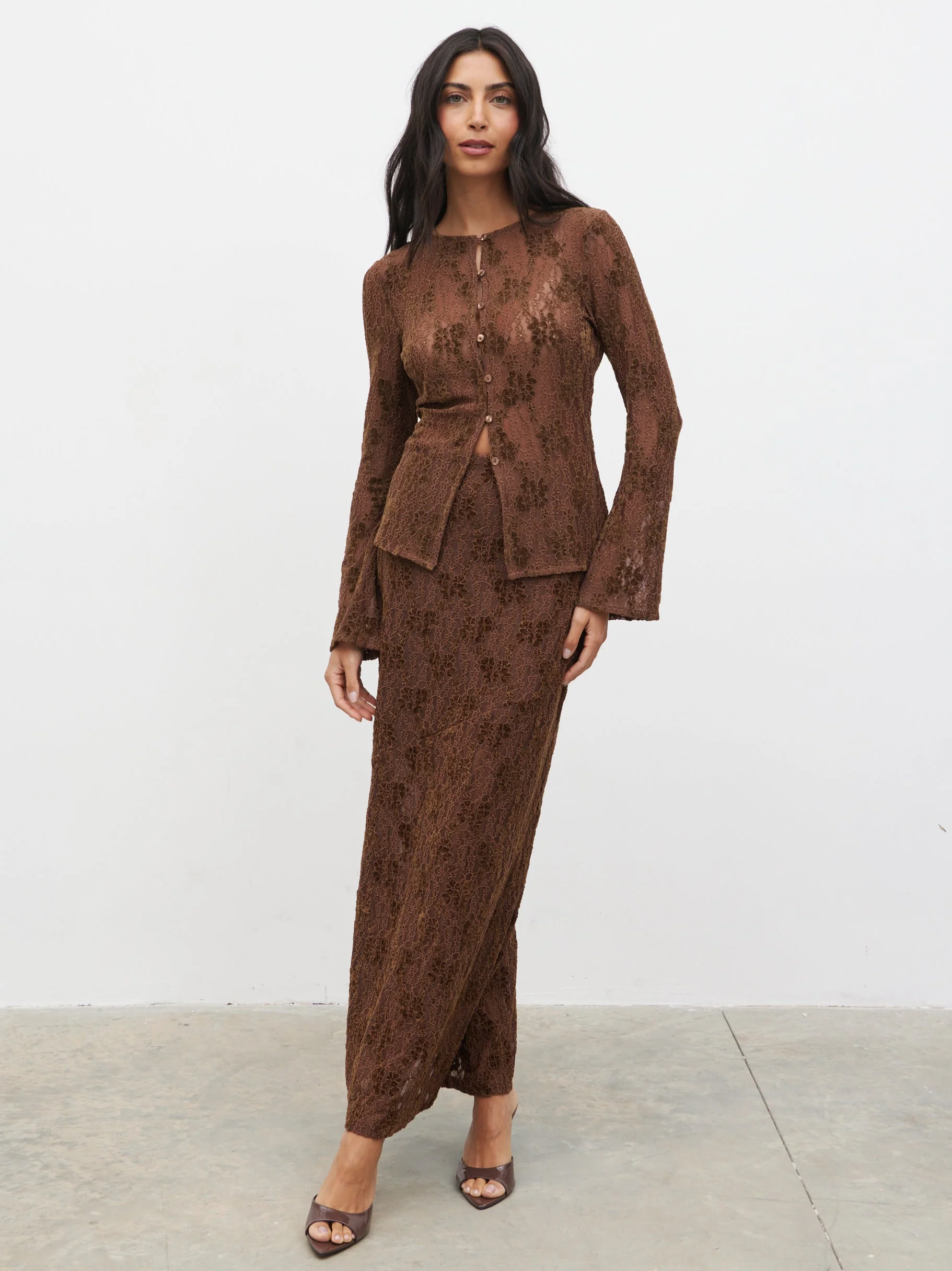 Francessca Lace Cardigan - Brown Velvet - Image 7