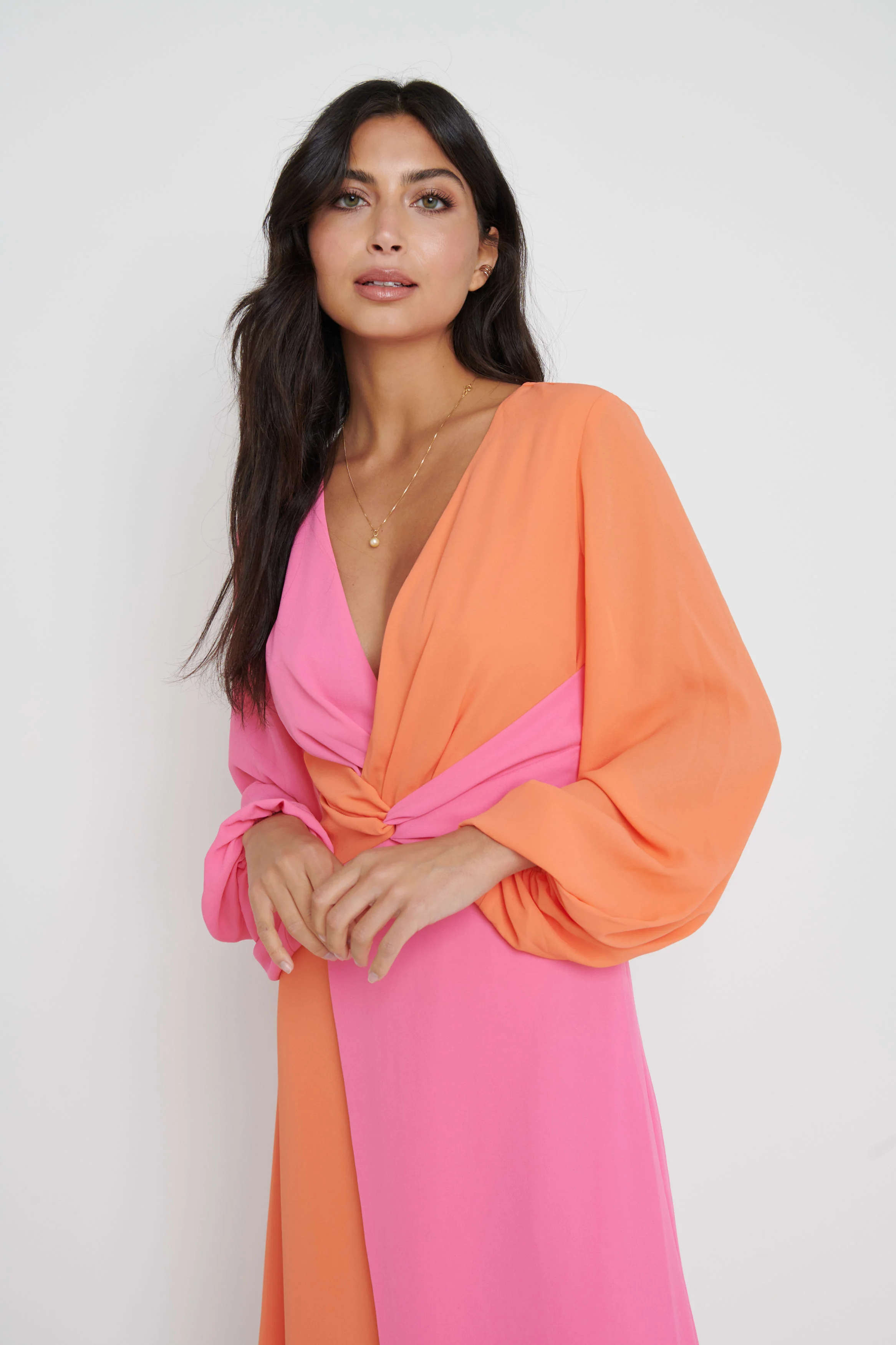 FRIEDA KNOT CONTRAST DRESS- ORANGE AND PINK - Image 3